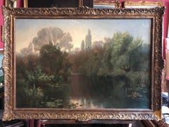 Feines antikes britisches Ölgemälde auf Leinwand „Aquarell am Dusk“