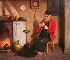 A Quiet Smoke, Retro German oil painting