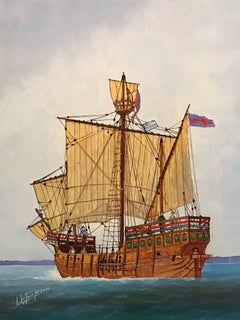 The Matthew Ship of John Cabot, Fine Marine Portrait Oil Painting