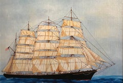 Retro The Roanoke, Fine American Ship Portrait Signed Oil Painting