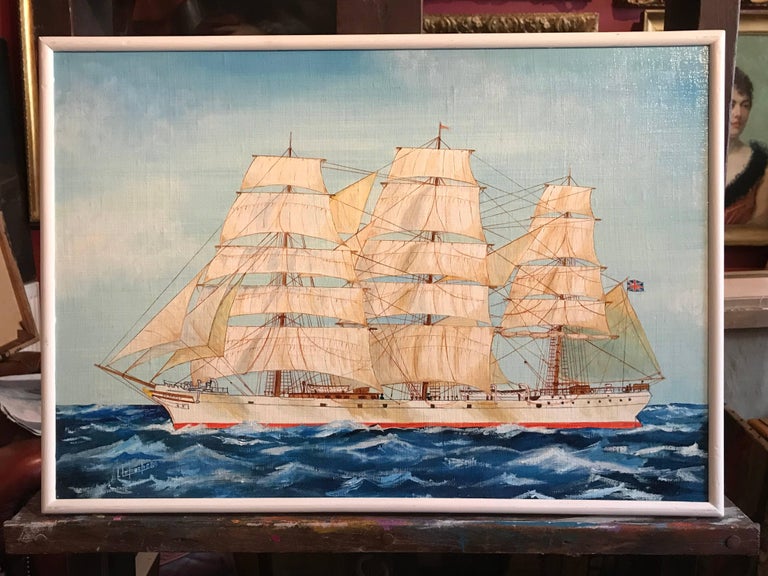 The Garfield, Ship Portrait Maritime Oil Painting - Brown Landscape Painting by Louis Letouche