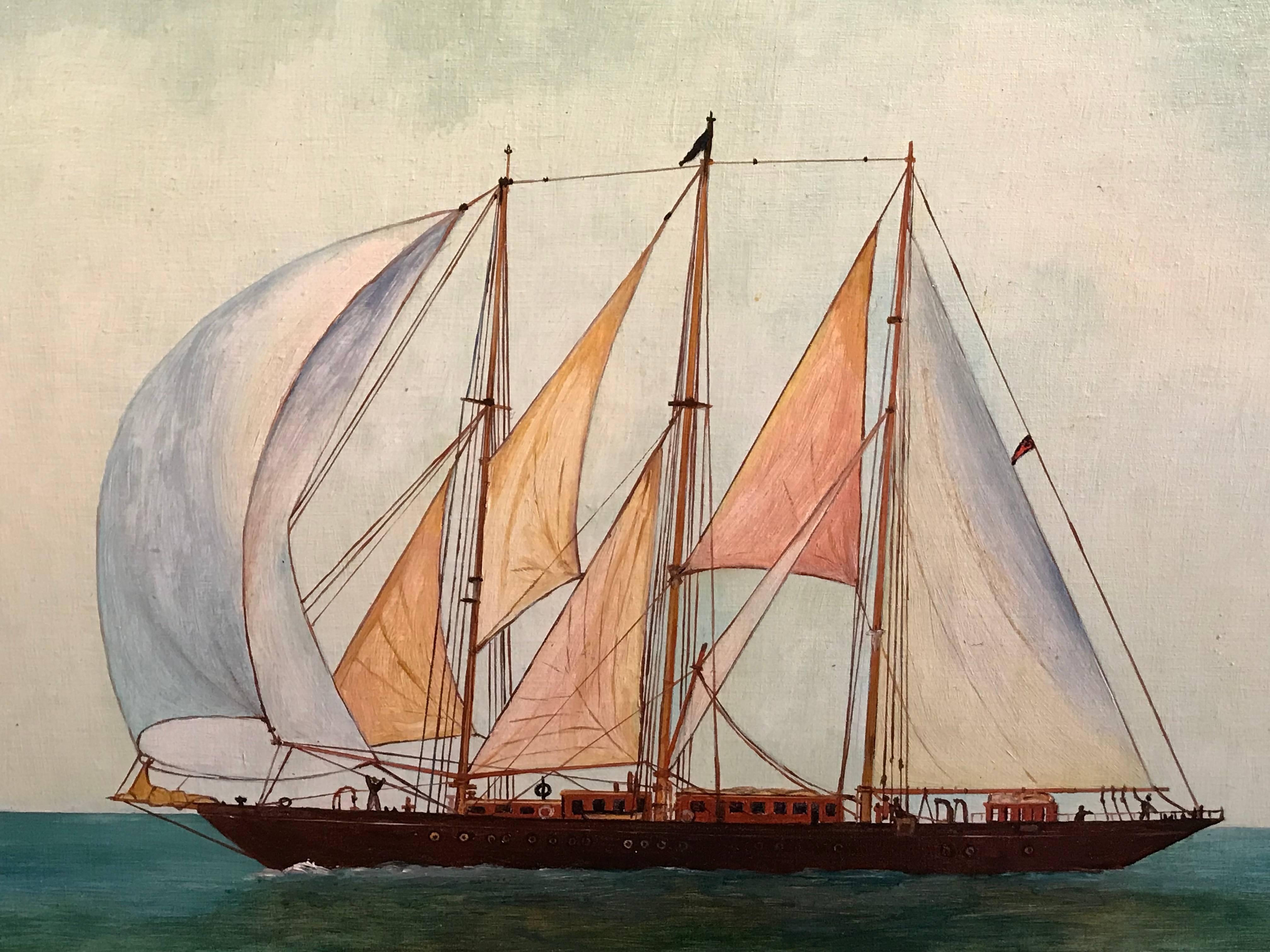 Louis Letouche Landscape Painting - The Creole Yacht 1927, Fine Ship Painting