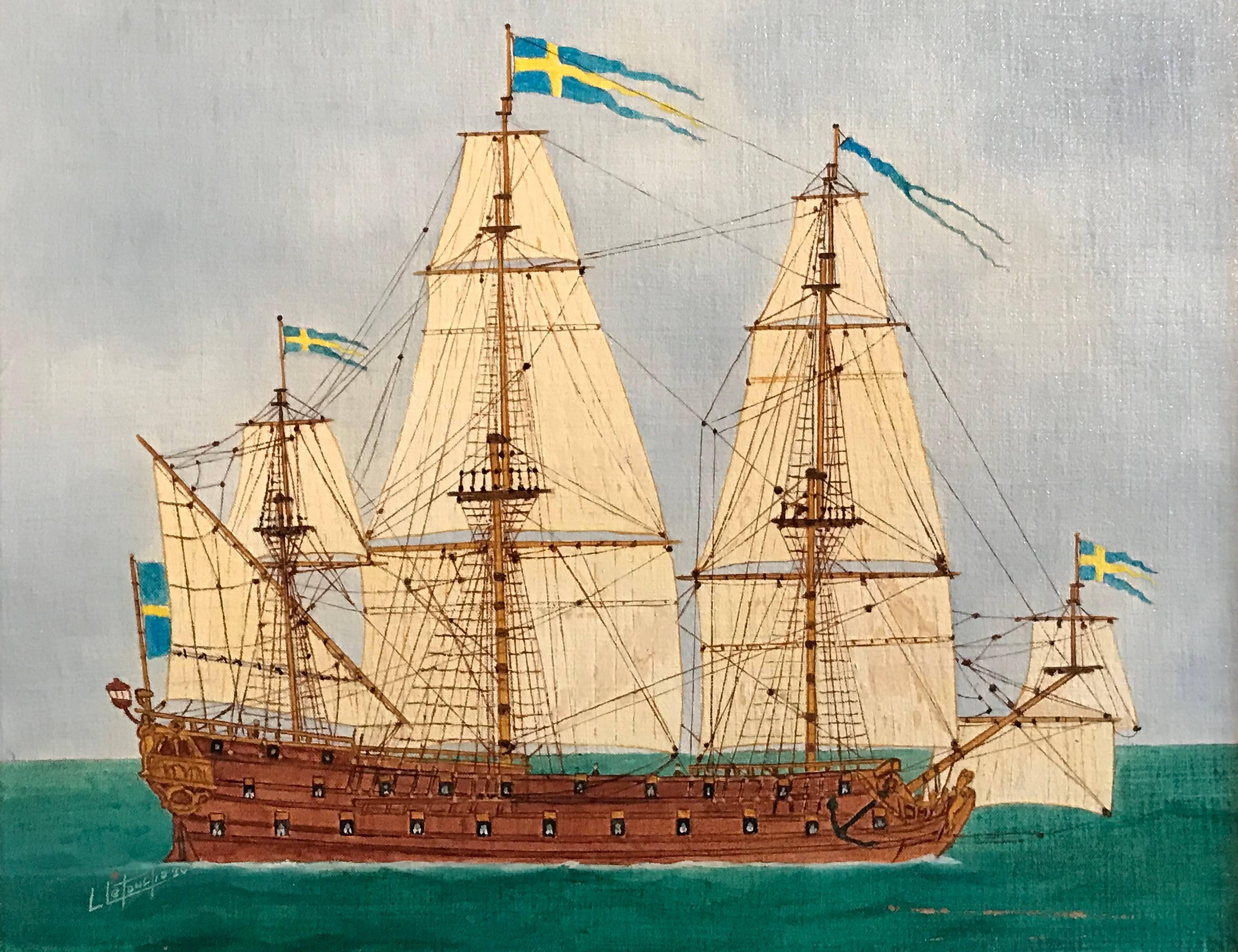 Louis Letouche Portrait Painting - The Vaisseau Suedois 17th Century Swedish Warship
