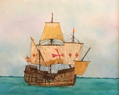 The Santa Maria - Christopher Columbus's ship, signed oil painting
