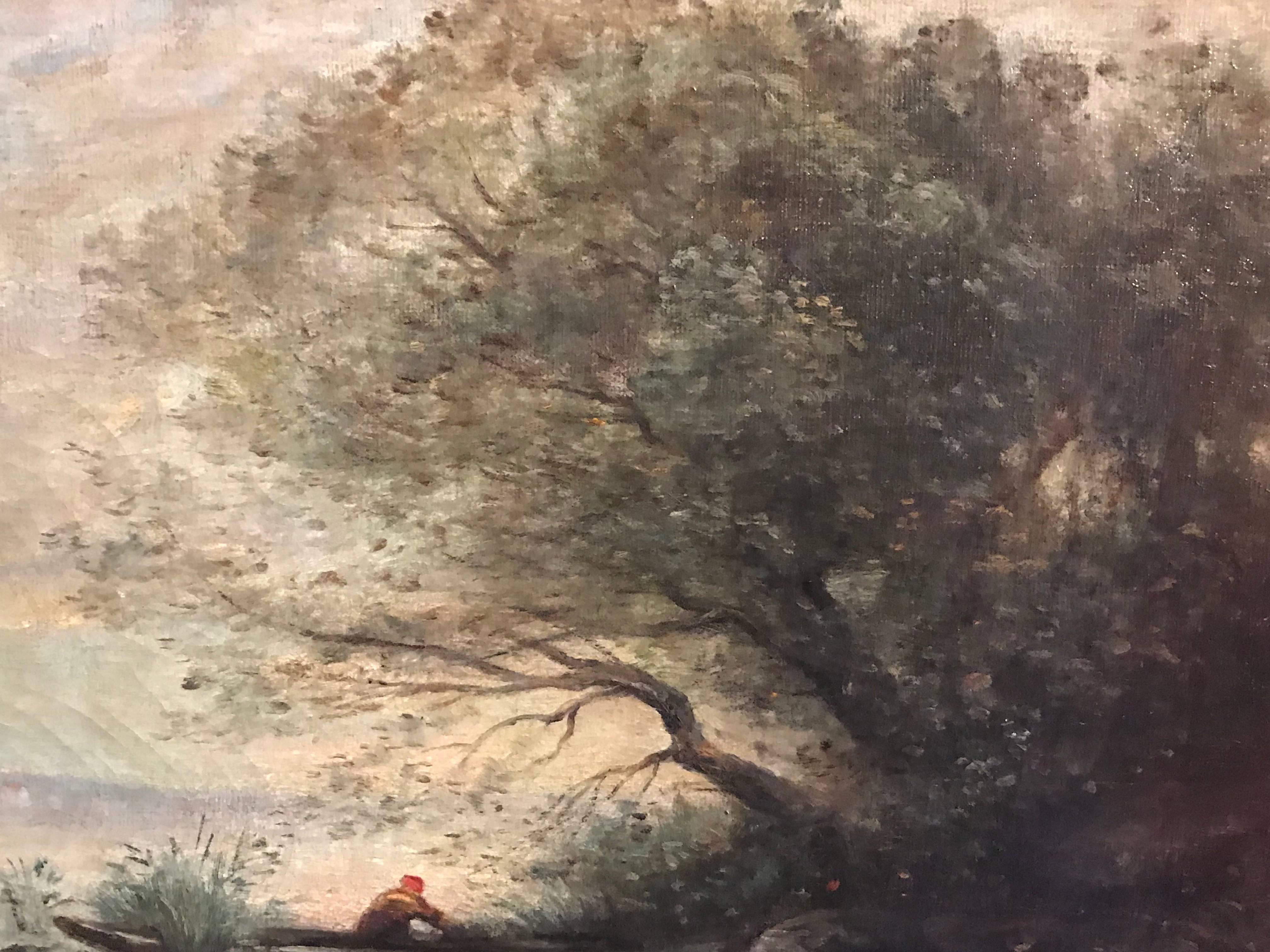 Corot - Peinture à l'huile française du 19ème siècle de Barbizon - École de Barbizon Painting par (after) Jean-Baptiste-Camille Corot