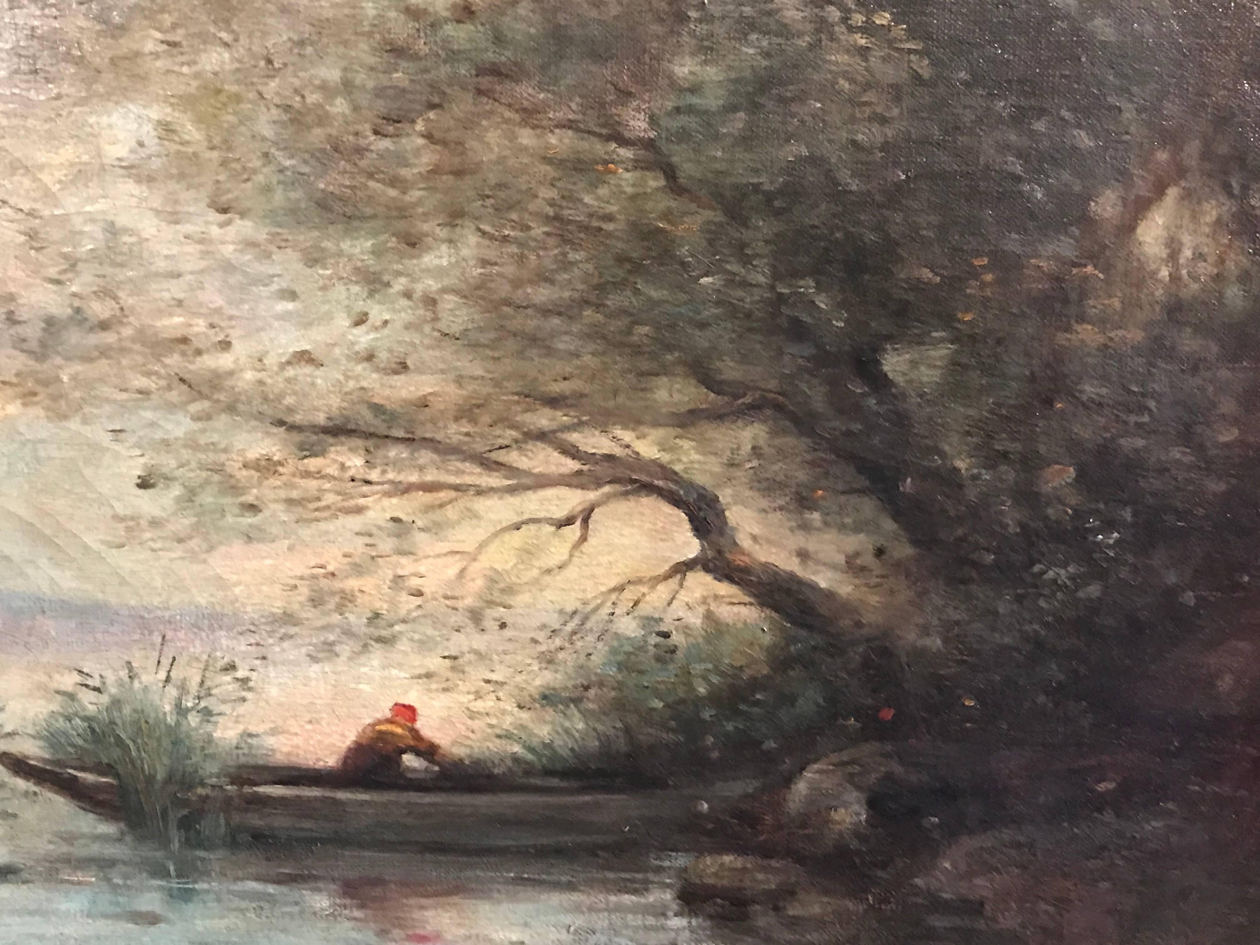 Corot - Peinture à l'huile française du 19ème siècle de Barbizon - Marron Landscape Painting par (after) Jean-Baptiste-Camille Corot