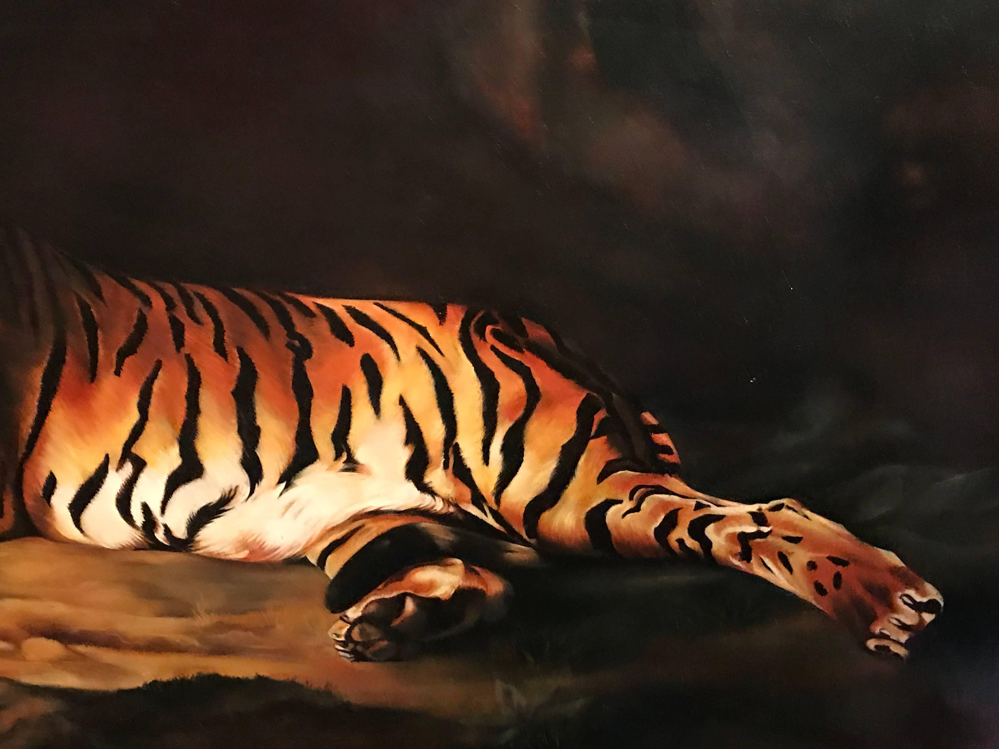 Bengal Tiger, Huge Oil Painting on Canvas - Black Animal Painting by Unknown