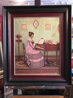 Elegante Lady in Parlour:: spielende Klavier:: französisch signiert und datiert 1916:: Fein oi