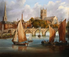 Worcester Bridge & Cathedral, Fine Oil Painting on Canvas