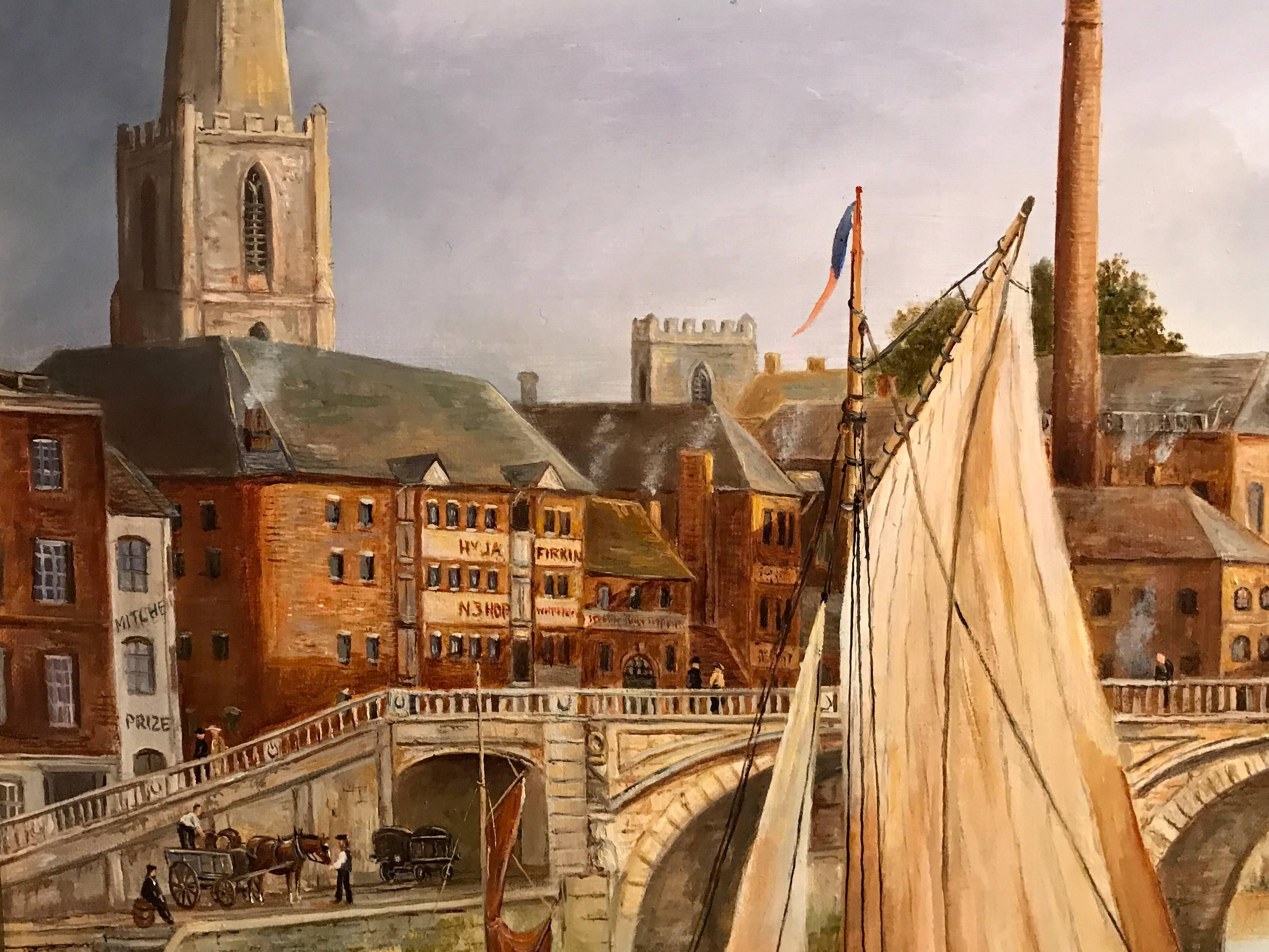 Worcester Bridge & Cathedral, Fine Oil Painting on Canvas 1