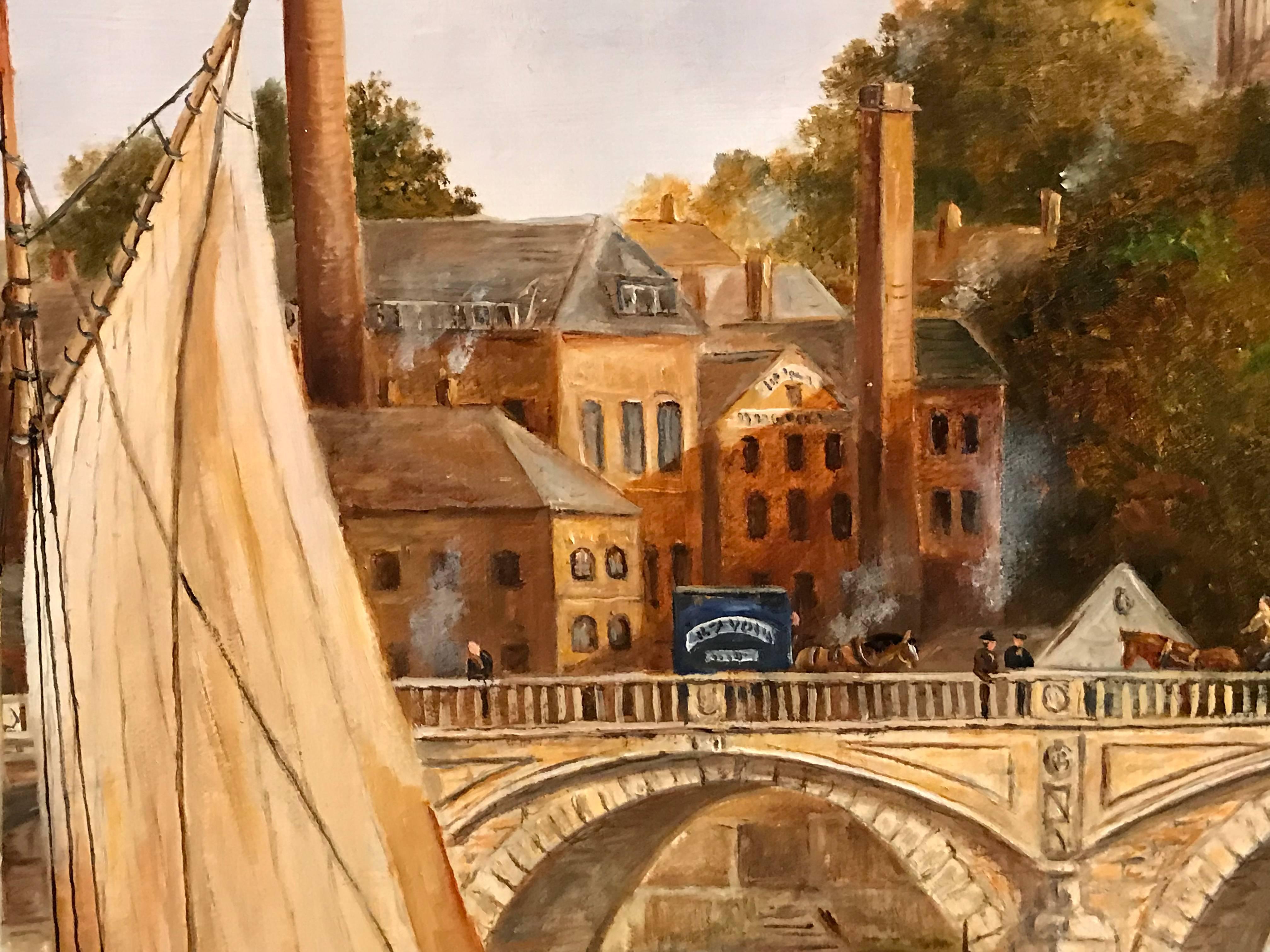 Worcester Bridge & Cathedral, Fine Oil Painting on Canvas 4