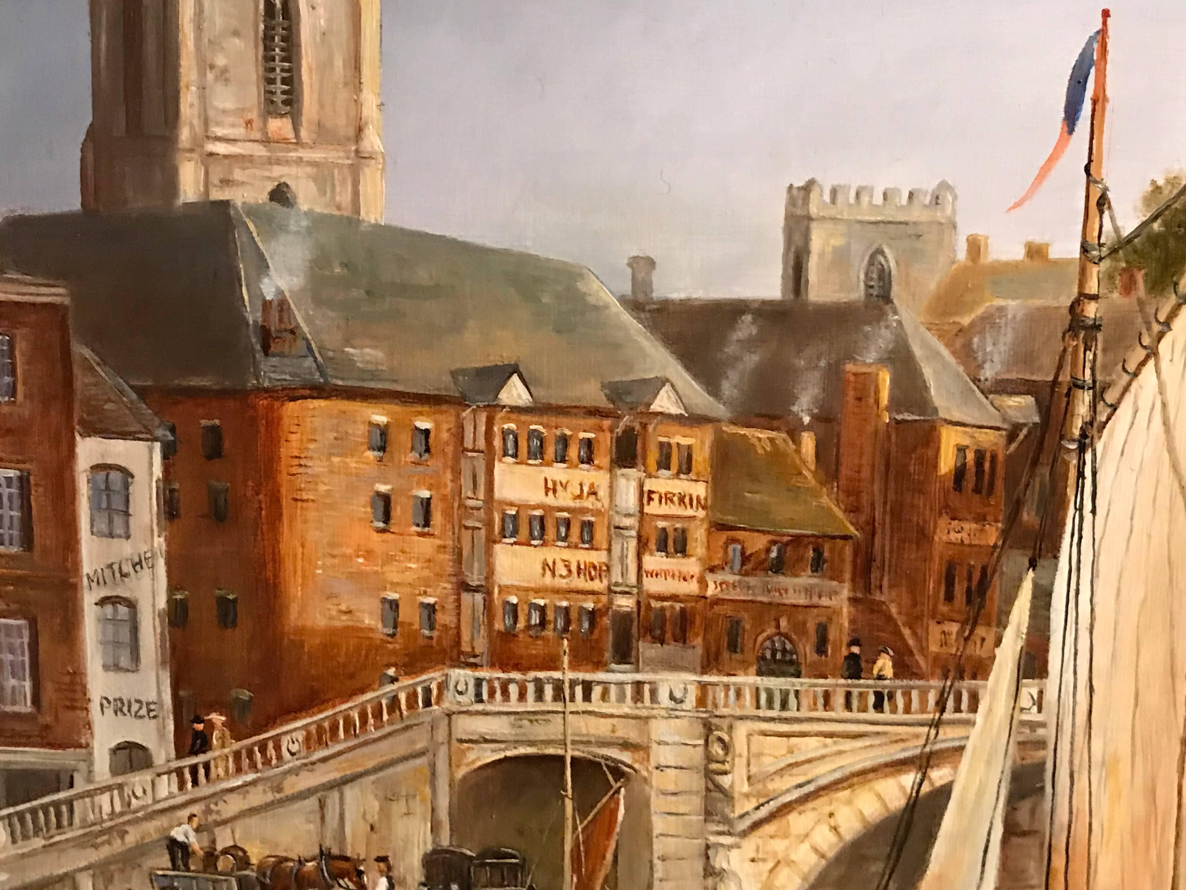 Worcester Bridge & Cathedral, Fine Oil Painting on Canvas 5