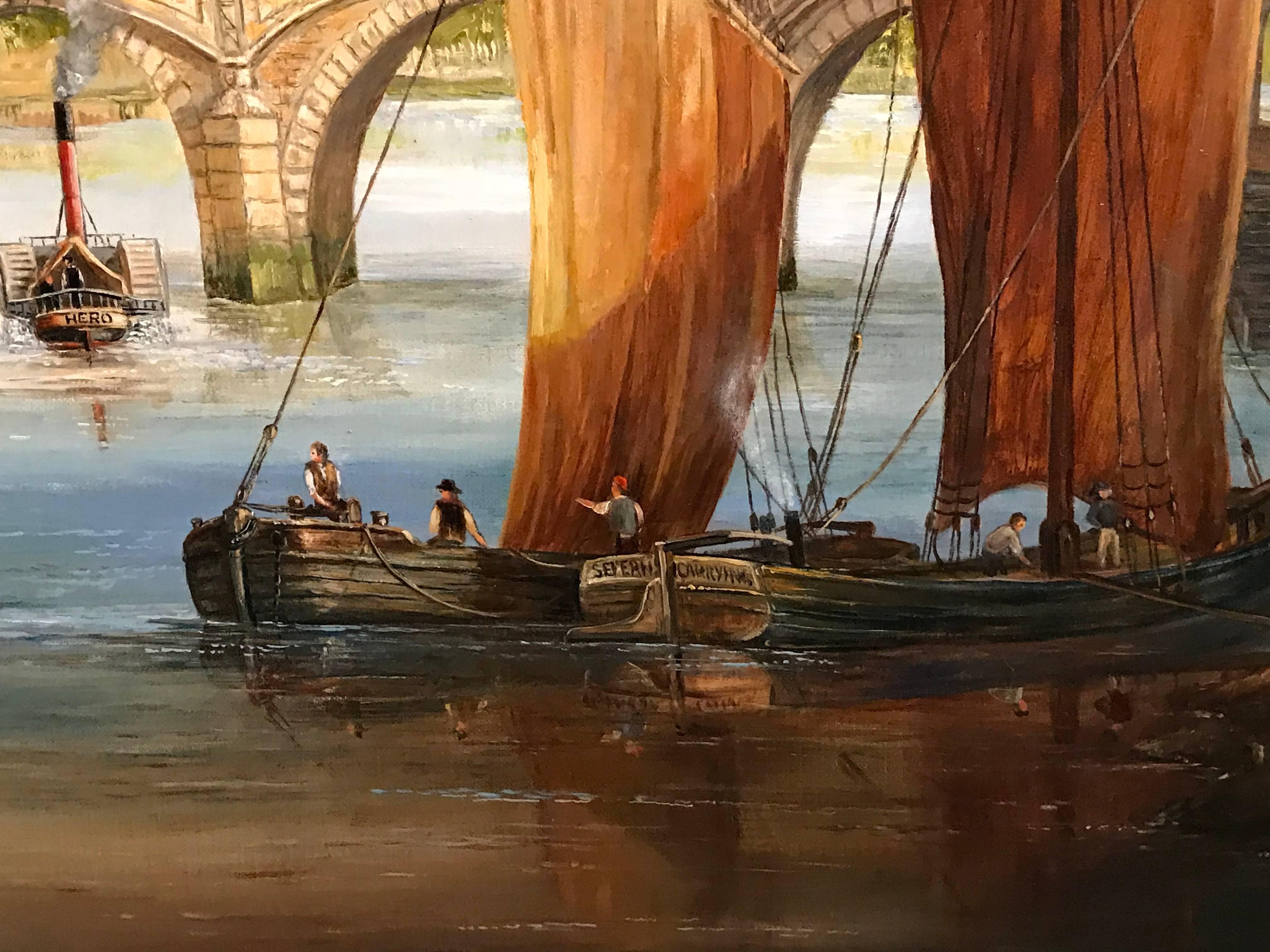 Worcester Bridge & Cathedral, Fine Oil Painting on Canvas 7