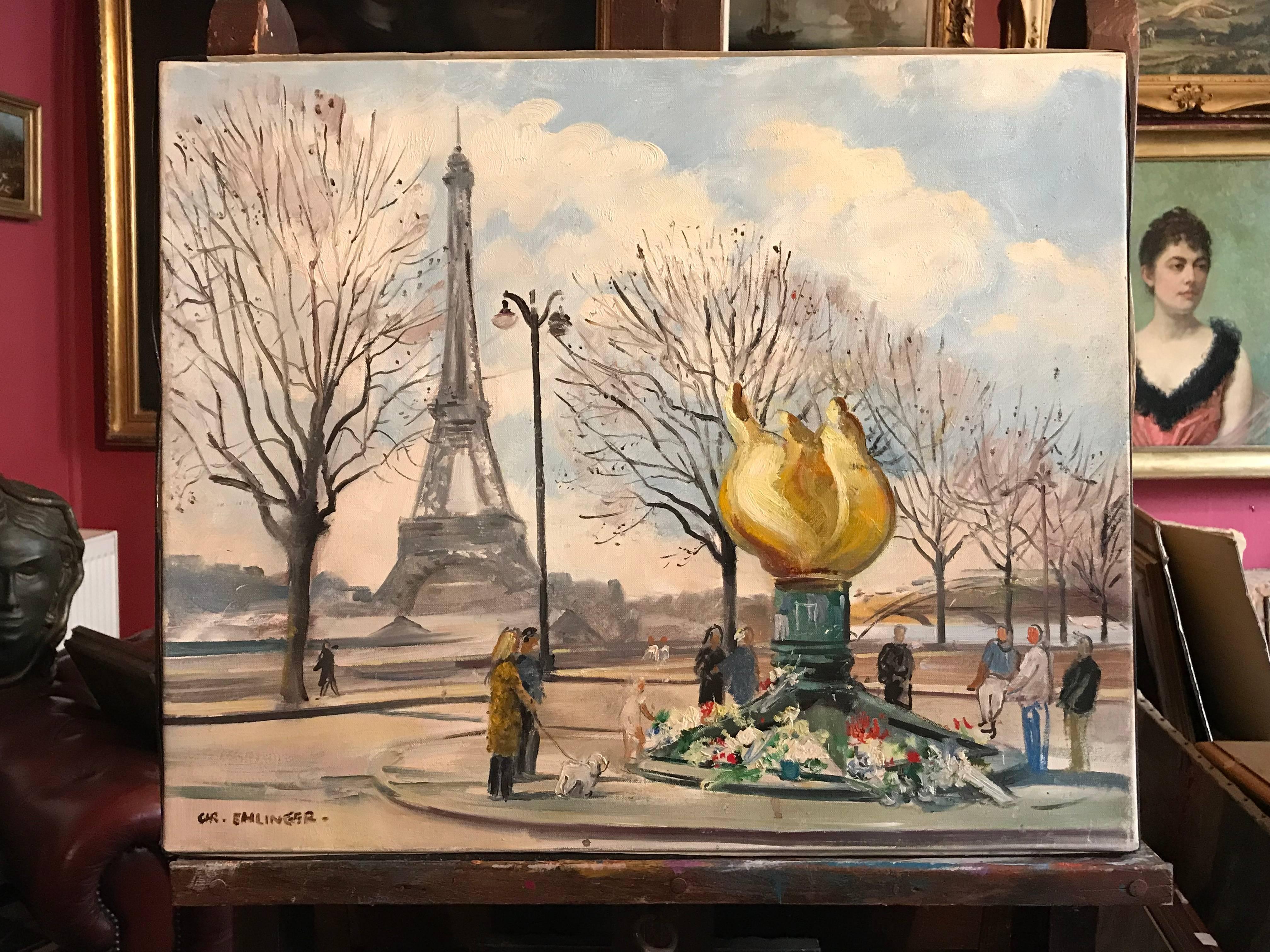 Flame of Liberty, Paris - Mémorial de la princesse Diana, peinture à l'huile signée - Painting de Christian Ehlinger