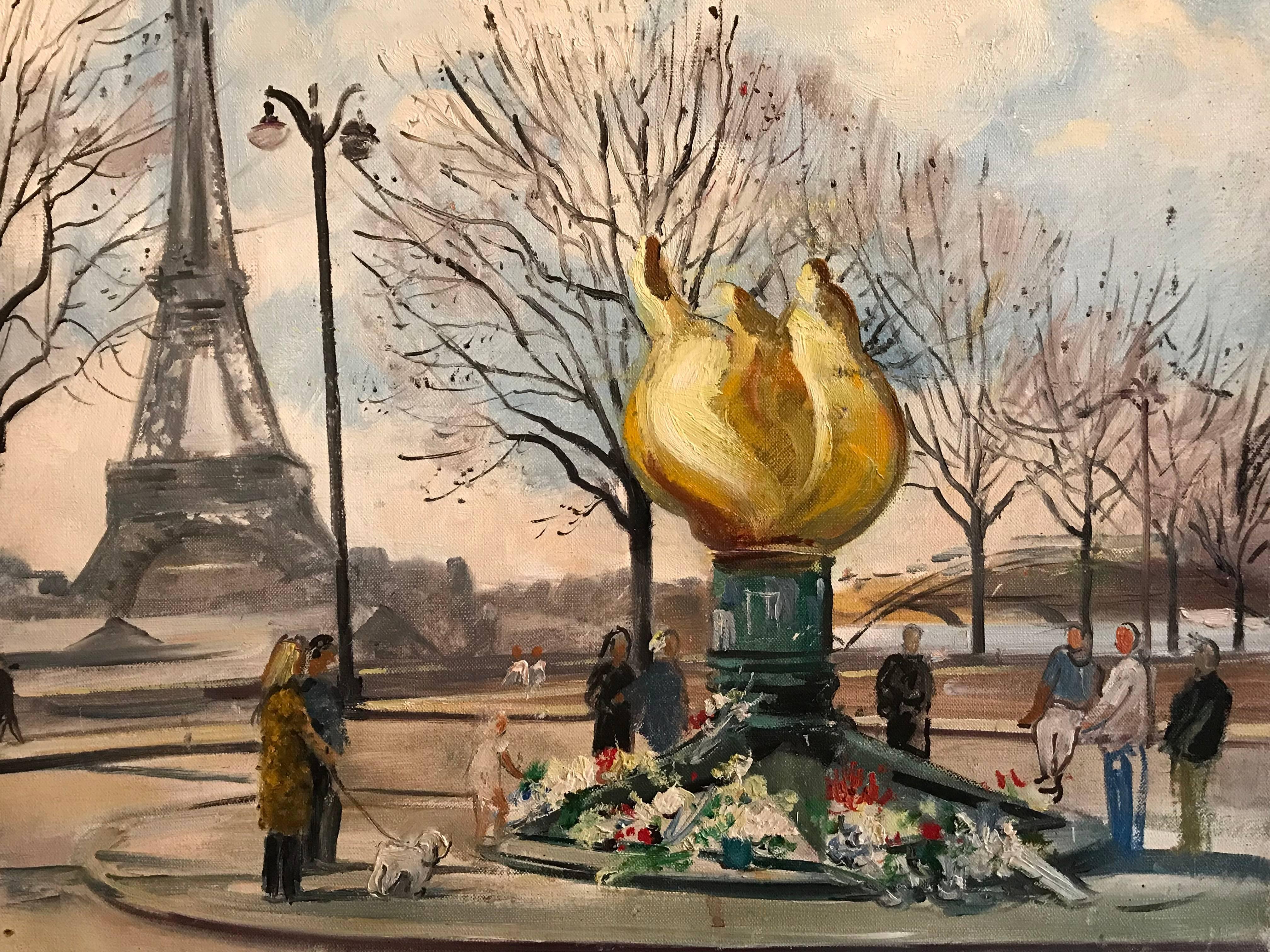 Flame of Liberty, Paris - Mémorial de la princesse Diana, peinture à l'huile signée - Impressionnisme Painting par Christian Ehlinger