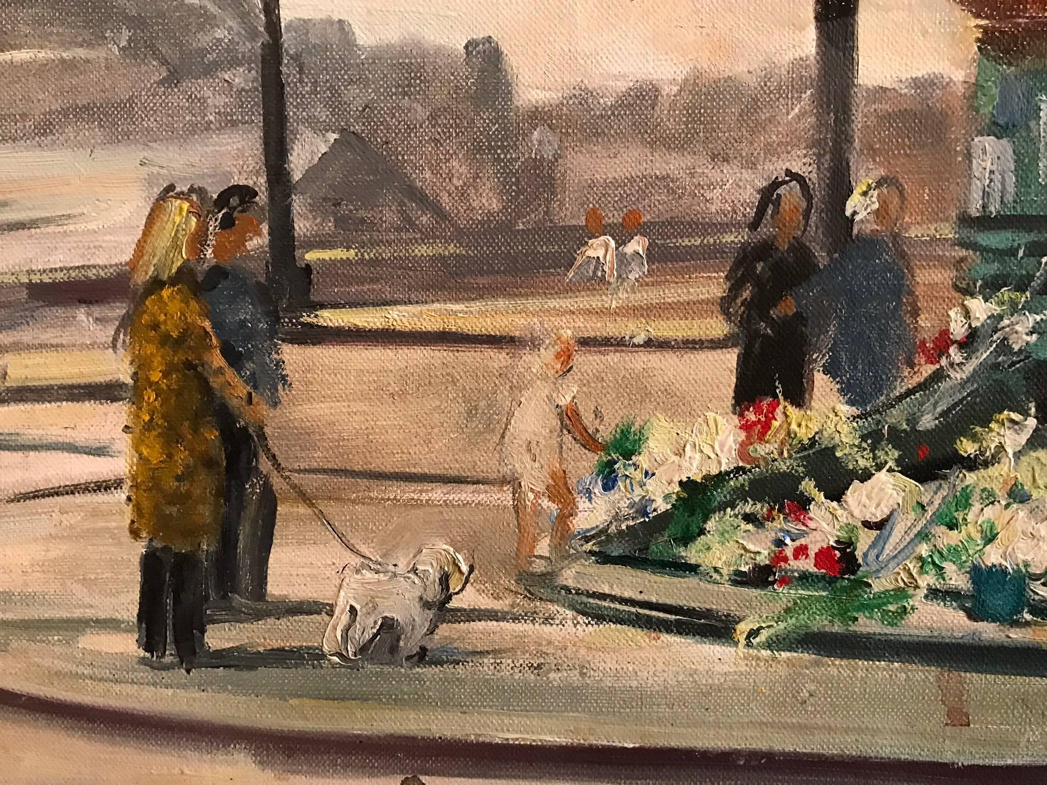 Flame of Liberty, Paris - Mémorial de la princesse Diana, peinture à l'huile signée - Beige Landscape Painting par Christian Ehlinger