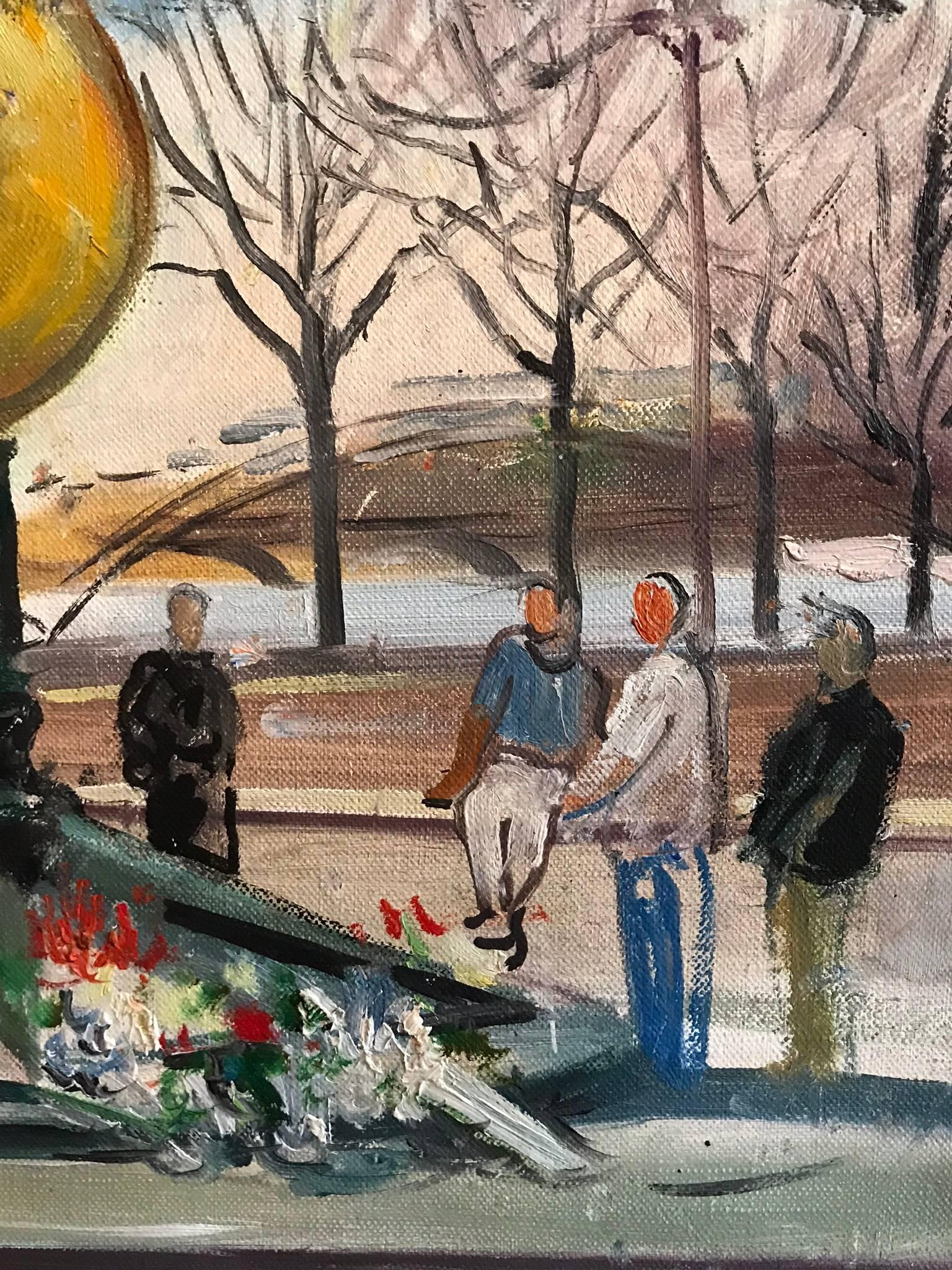 Flame of Liberty, Paris - Princess Diana's Memorial, signed oil painting - Beige Landscape Painting by Christian Ehlinger
