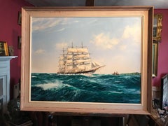 Huge Maritime Oil Painting Classic Sailing Ship Choppy Waters