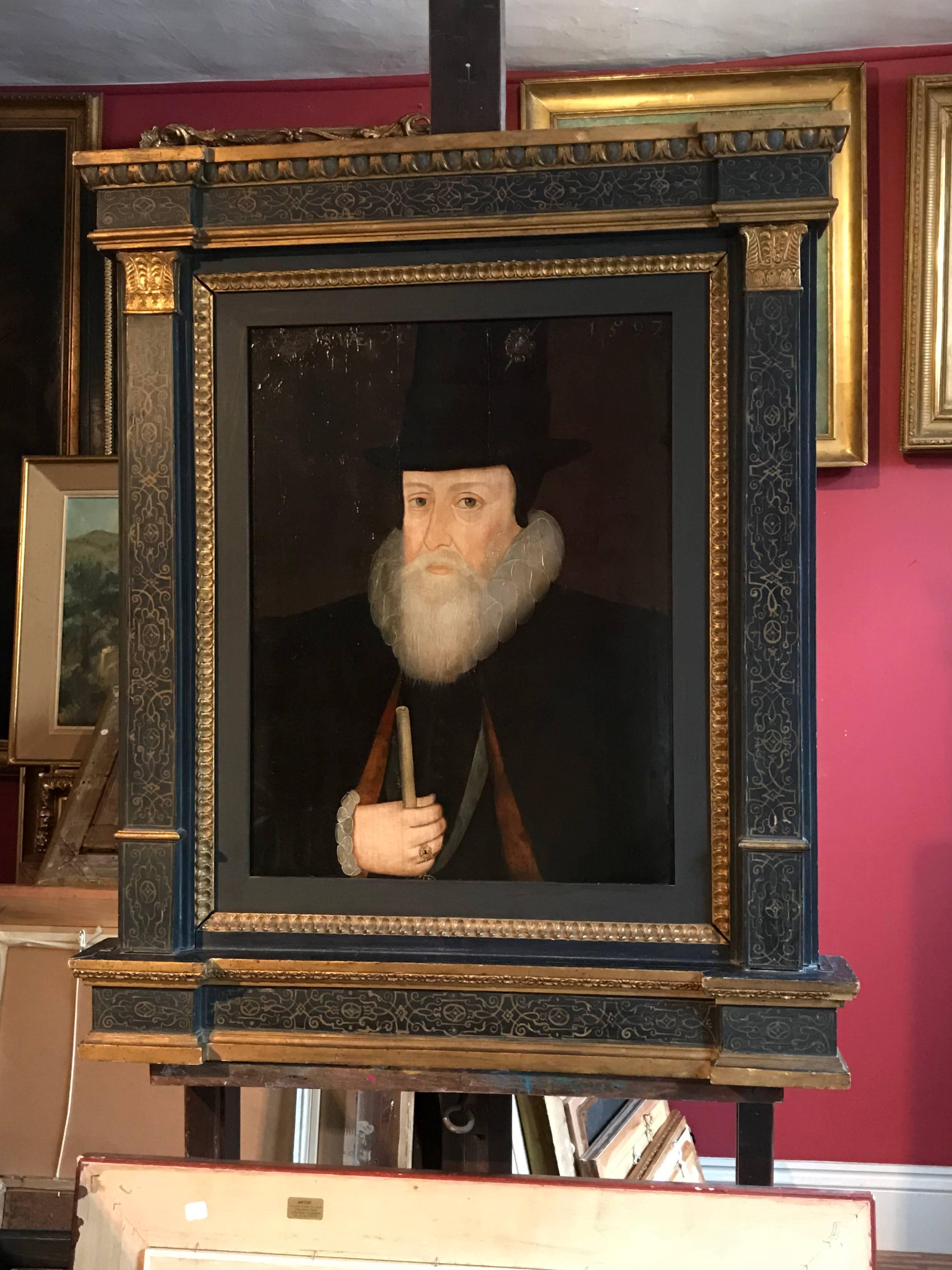 16th Century Portrait of William Cecil, Lord Burghley, original period painting - Old Masters Painting by Unknown