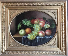 Retro Sumptuous Still Life Fruit on a Table, signed oil painting