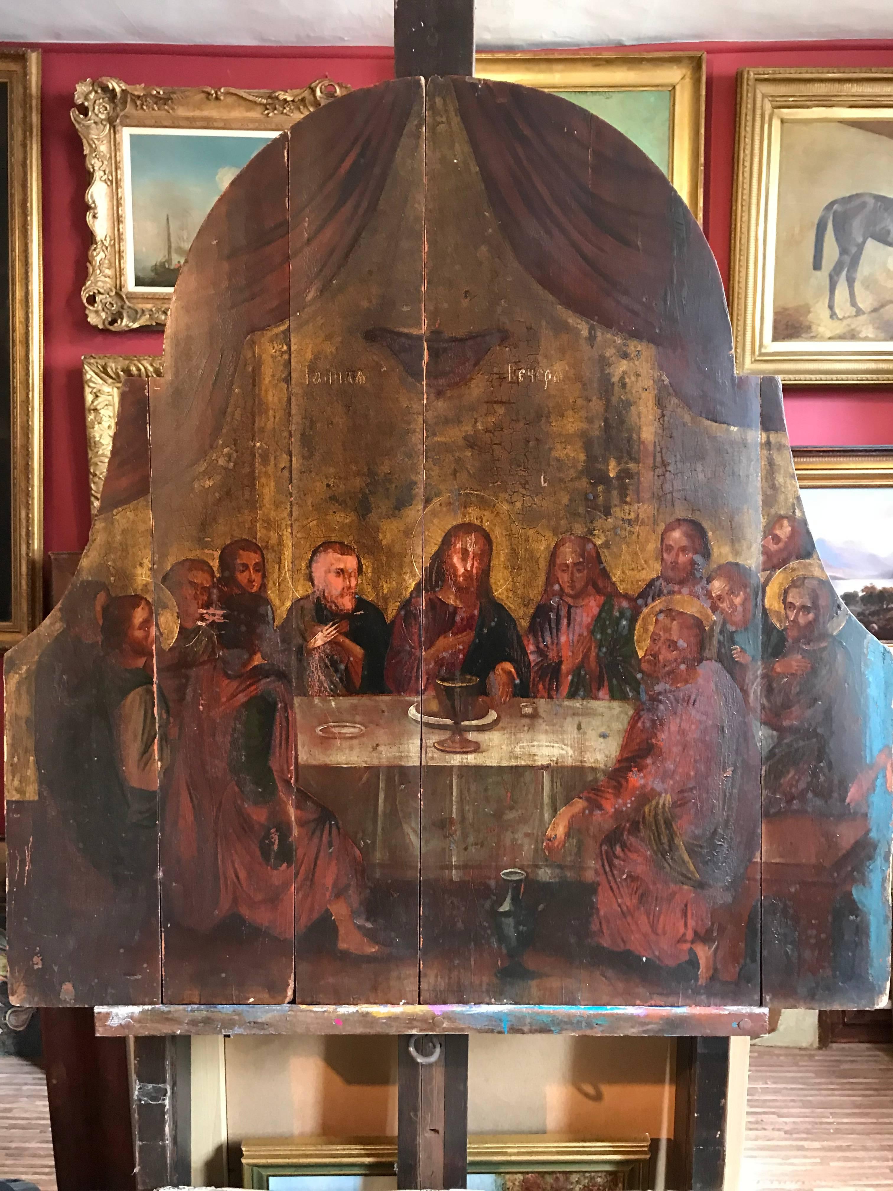 Unknown Figurative Painting - The Last Supper, 18th century Russian Old Master Oil Painting on Wood Panels