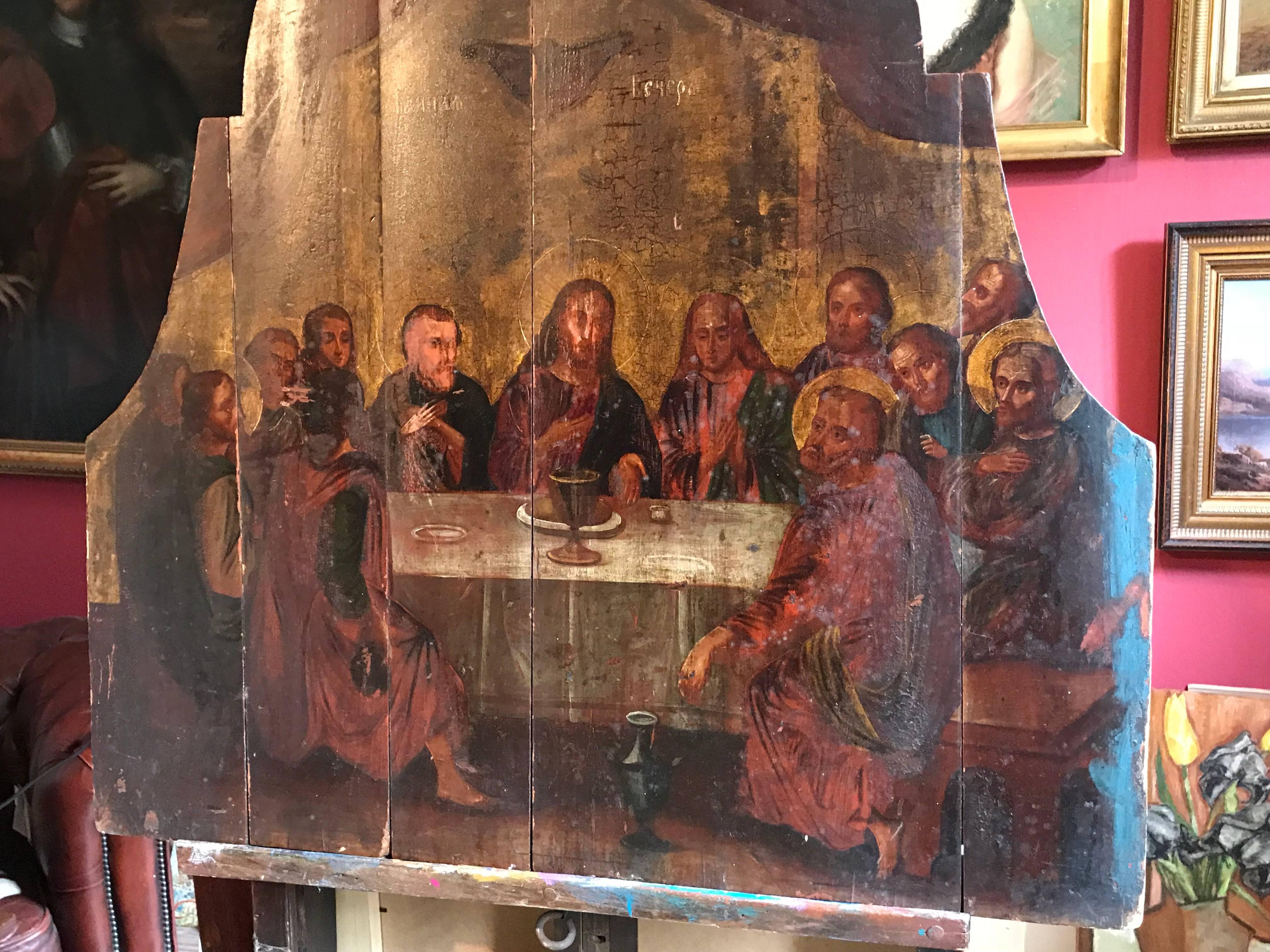 The Last Supper, 18th century Russian Old Master Oil Painting on Wood Panels 9