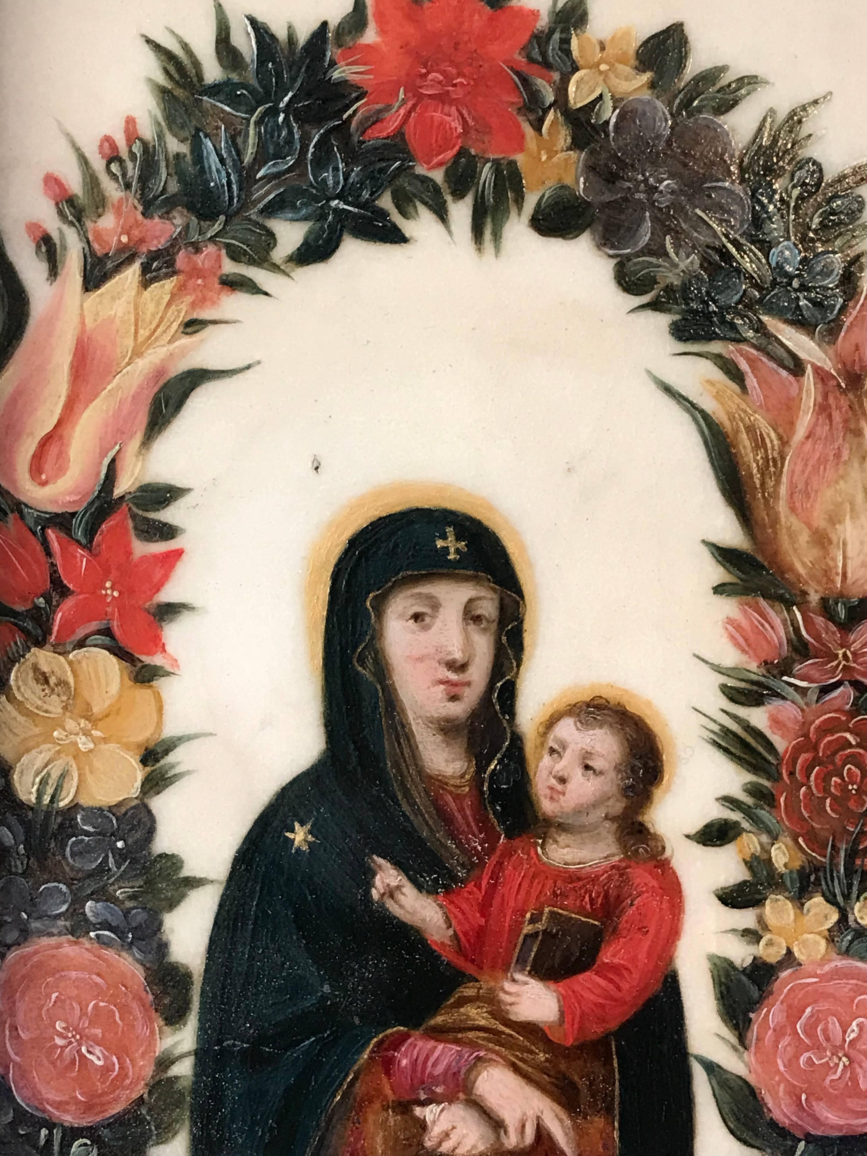 Unknown Portrait Painting - Virgin and Christ Child, Oil on Marble circa 1620