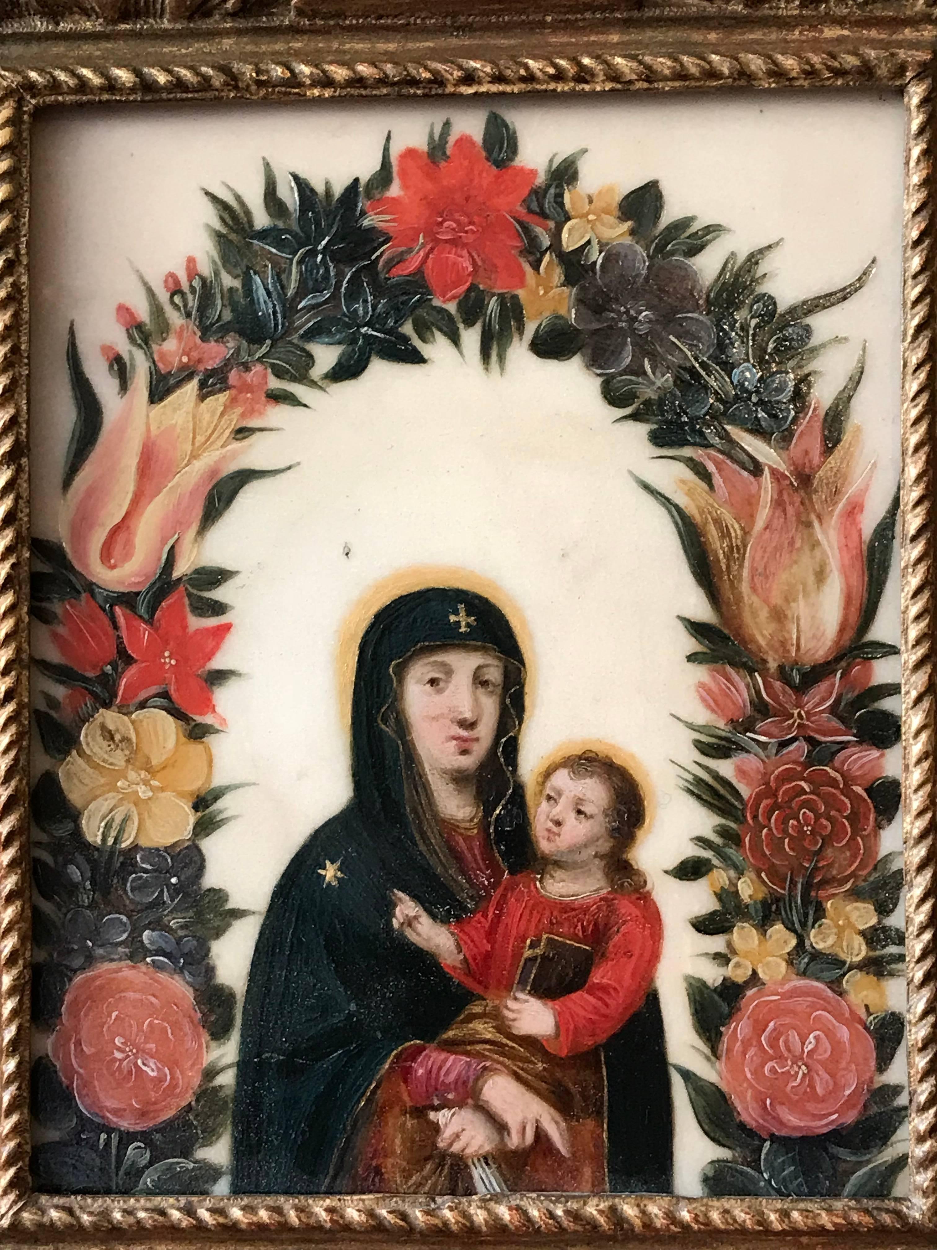 Virgin and Christ Child, Oil on Marble circa 1620 - Old Masters Painting by Unknown