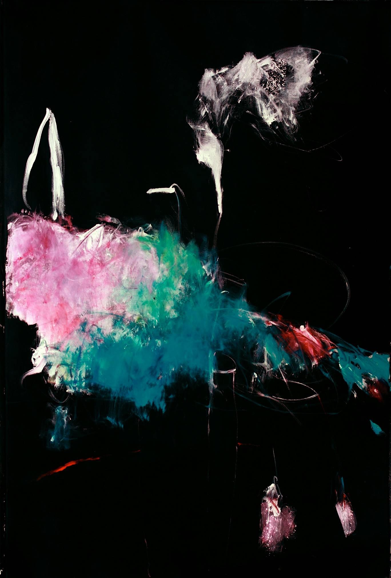 Farideh Lashai Abstract Painting - Untitled (black flower from Folliage in Darkness series)