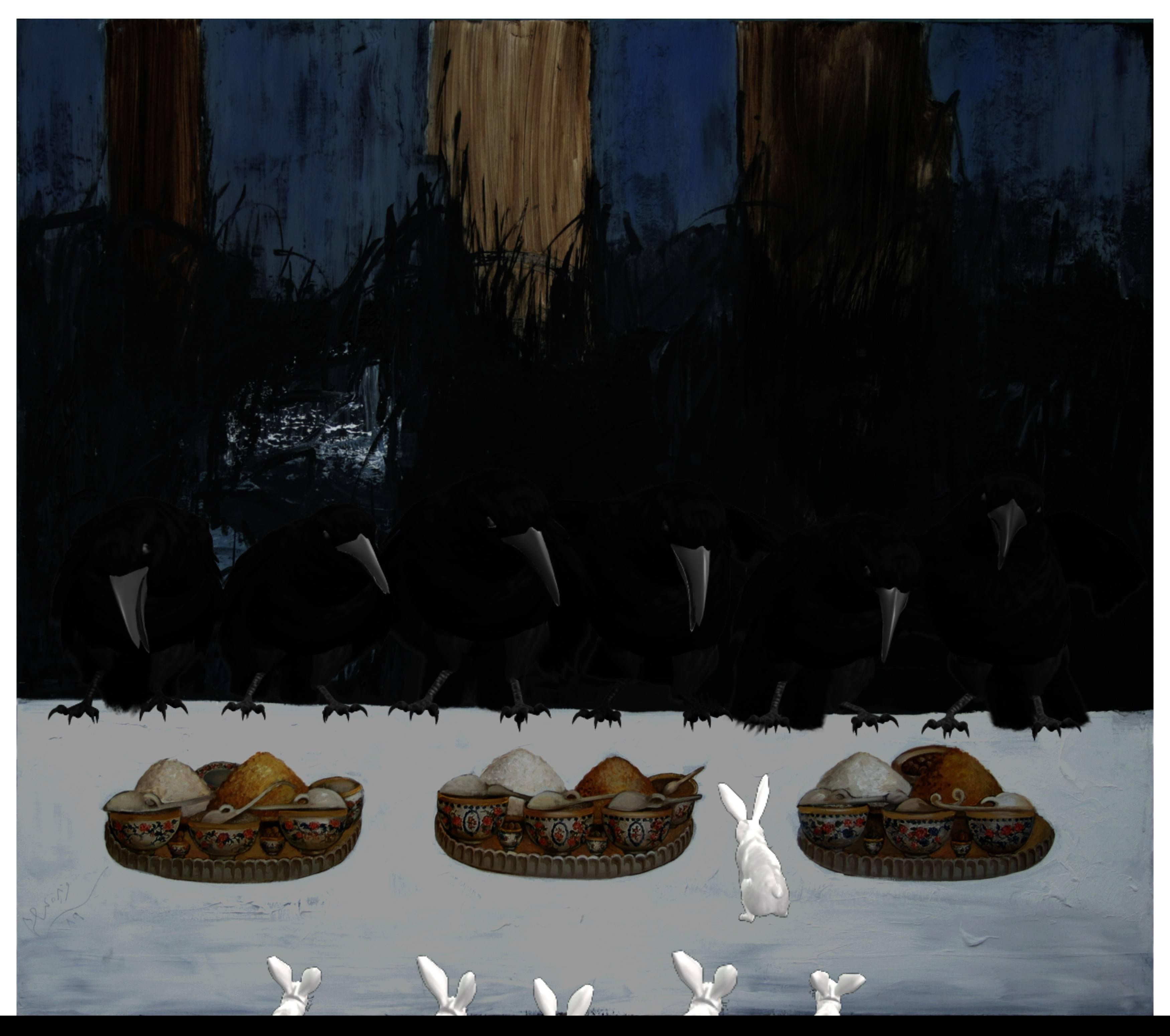 Keep Your Interior Empty of Food (Crows)  - Mixed Media Art by Farideh Lashai