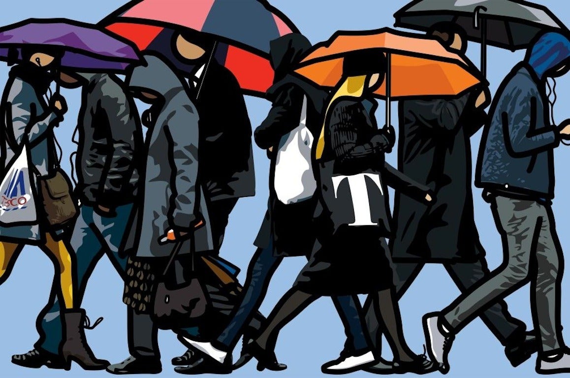 Walking in the Rain, London - Print by Julian Opie