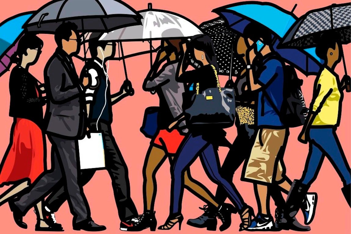 Walking in the Rain, Seoul - Print by Julian Opie