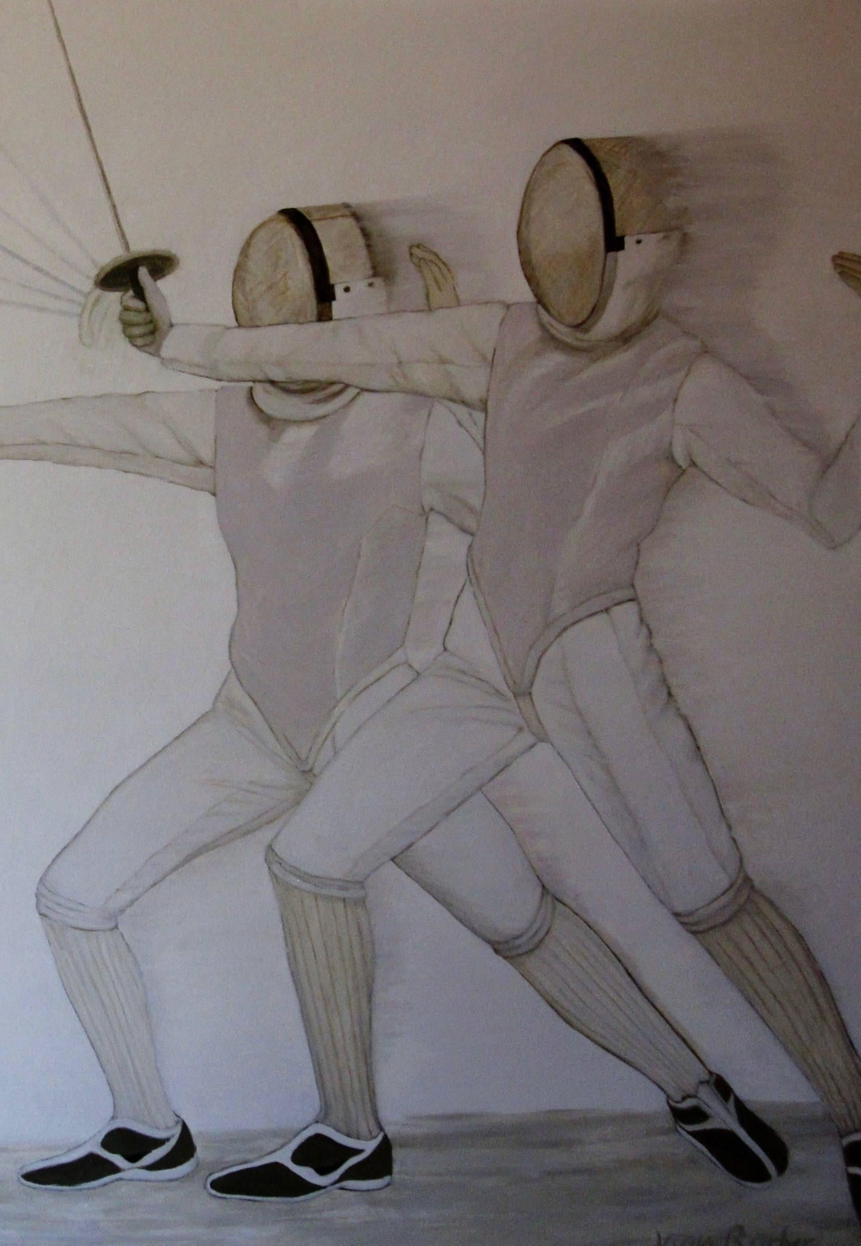 Indulgence - Gray Figurative Painting by Joan Barber