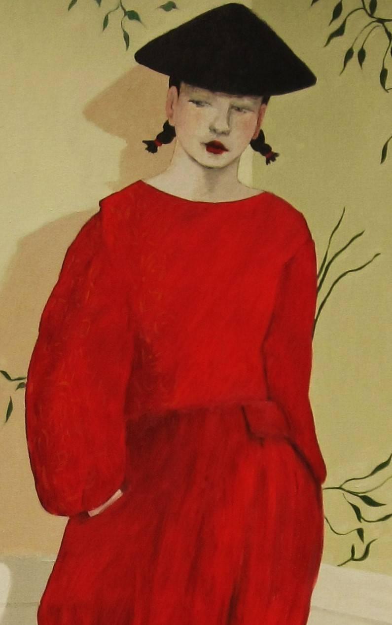 Girl in Red - Painting by Joan Barber