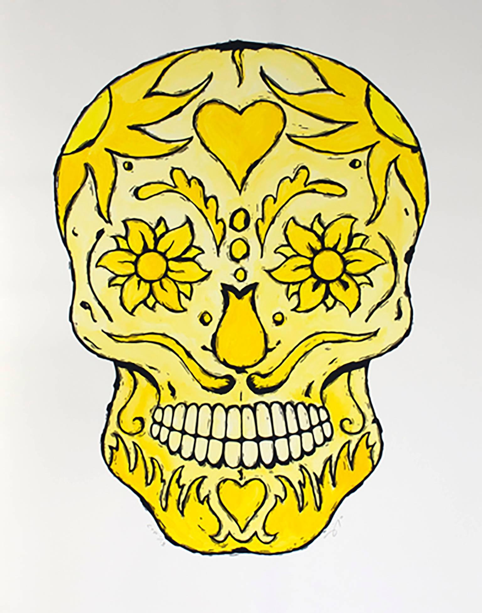 Yellow Skull Monoprint - Contemporary     - Print by Bill Fick
