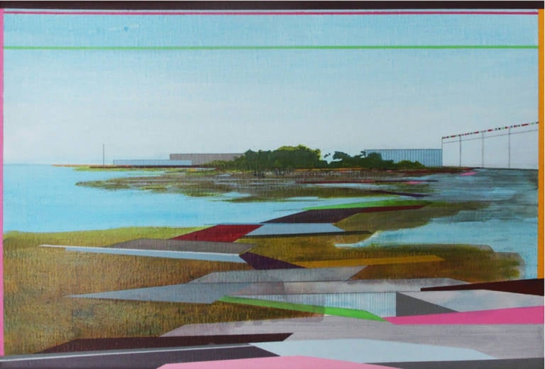 Landscape Painting di Christina Blaagbjerg - Vista sul porto - Paesaggio astratto Pittura originale - Fine Art Modern