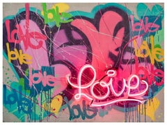 Much Love - Original Graffiti Painting - Contemporary - Neon on Wood