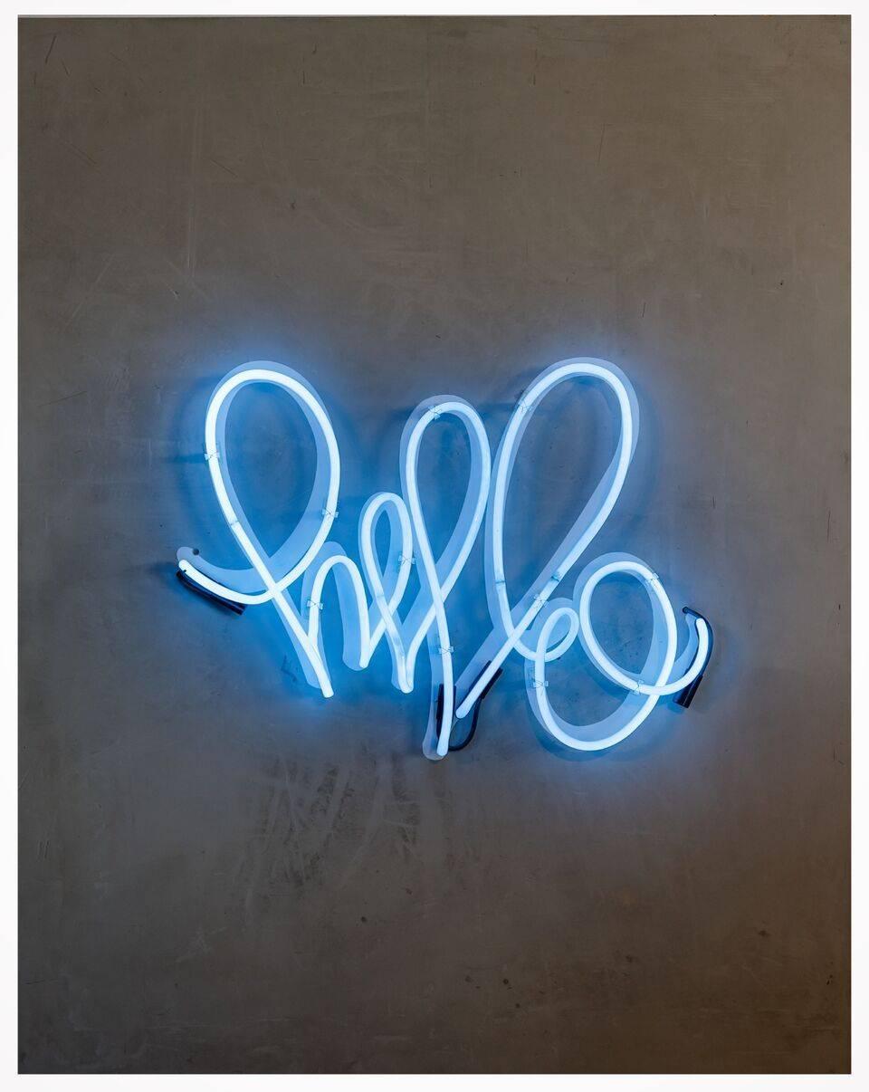 Hello Love - Original Graffiti Painting - Contemporary - Neon on Wood