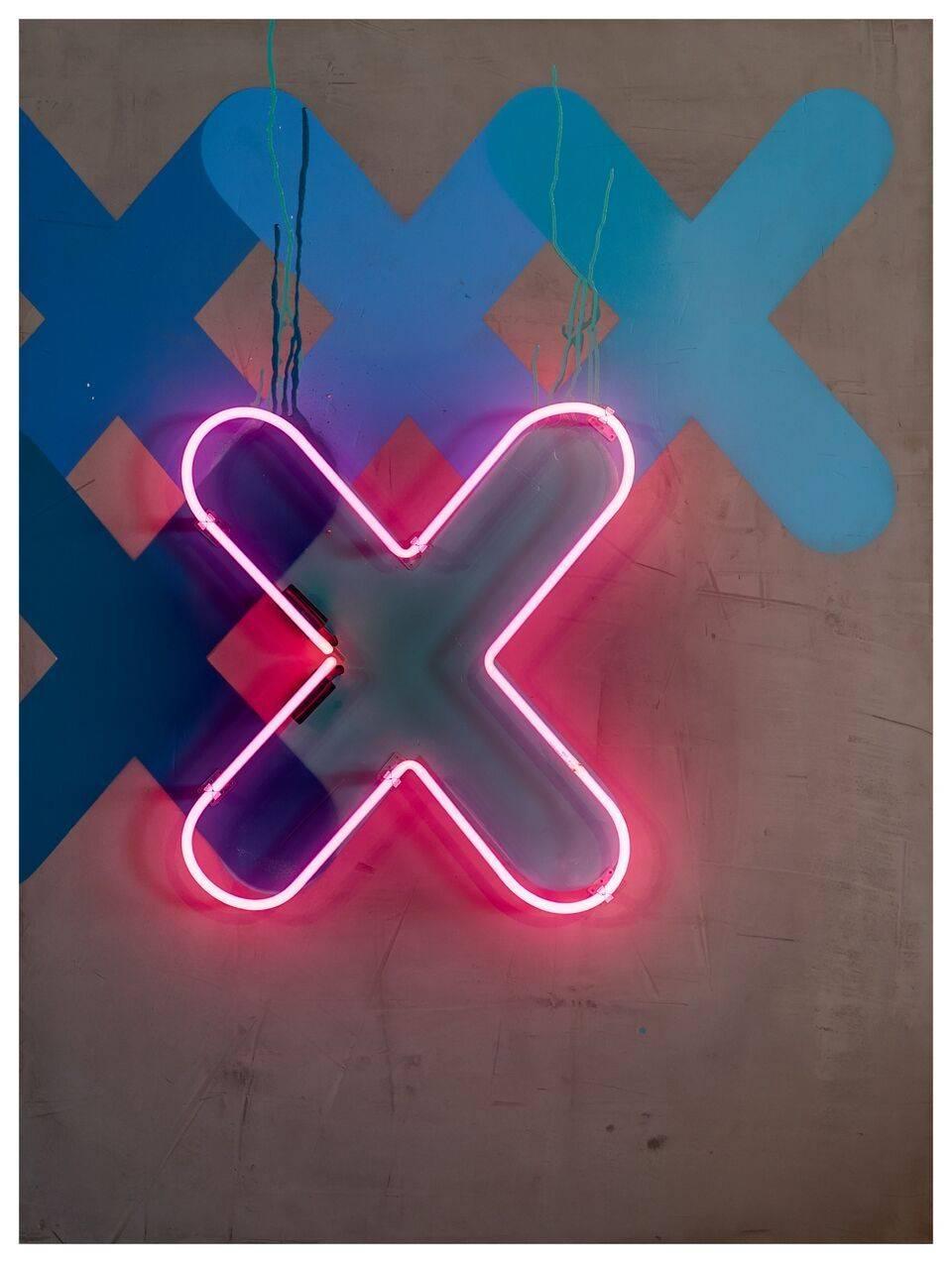 XXX - Original Graffiti Painting - Contemporary - Neon on Wood - Mixed Media Art by Karlos Marquez