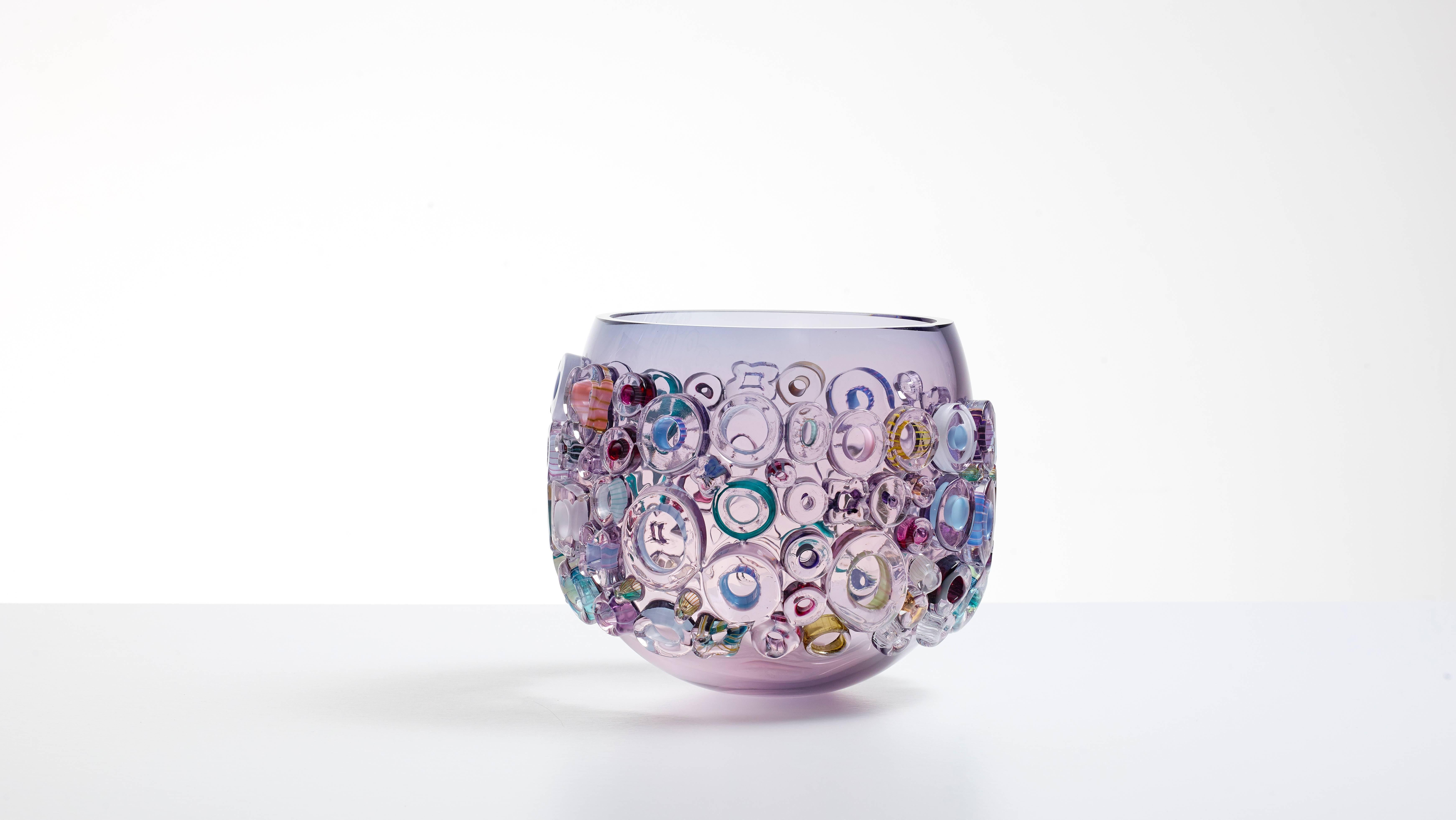 Blown glass bowl. Murano style glass vase. Purple steel blue sculptural vase.  - Modern Sculpture by Sabine Lintzen