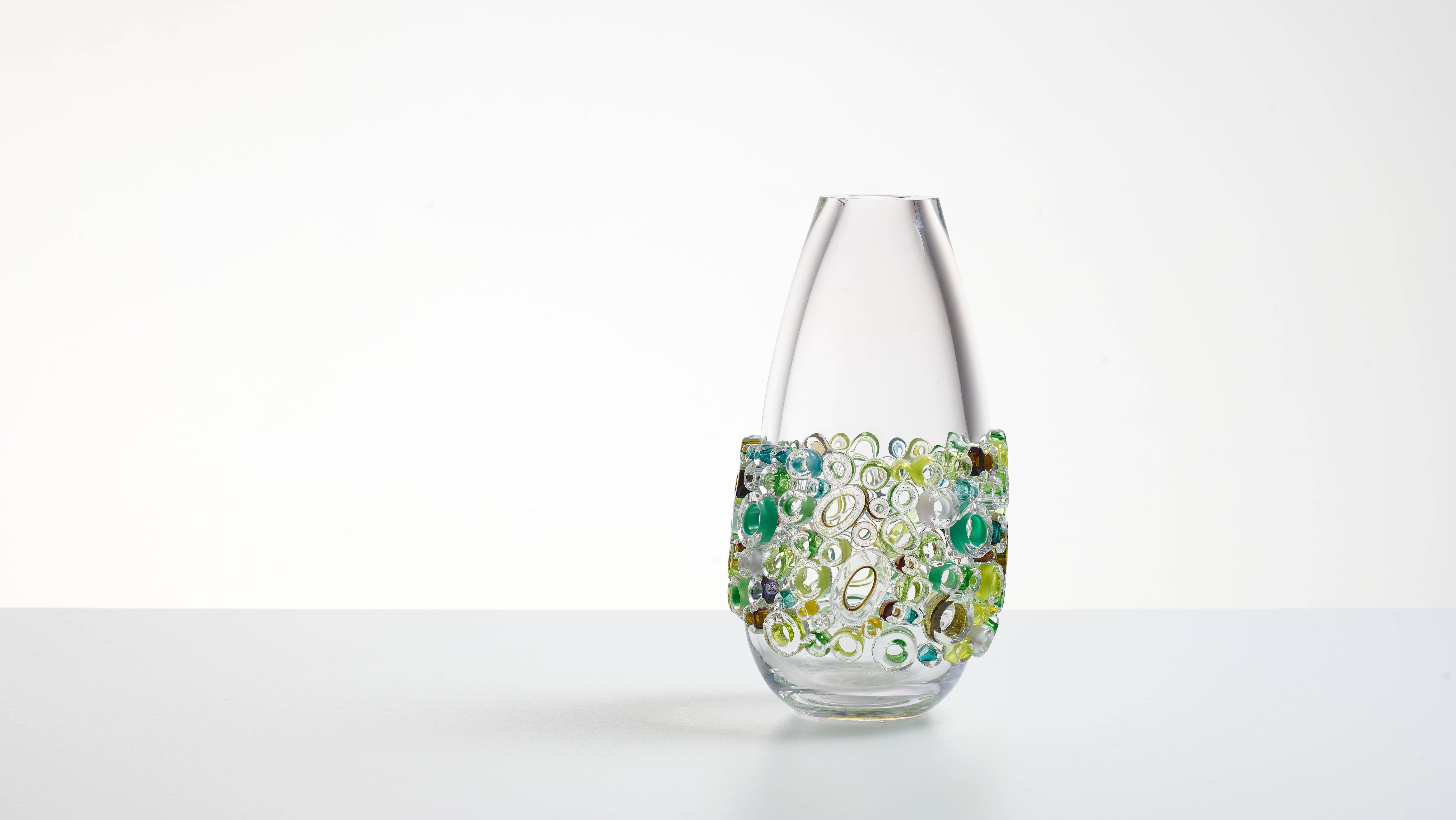 Blown glass transparant vase. Style Murano glass vase. - Modern Sculpture by Sabine Lintzen