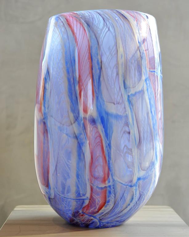 Richard Price Blown glass tall vase. Murano glass style colors purple