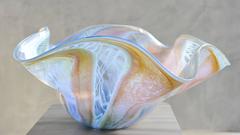 Blown Glass Decorative Bowl. Murano glass style colors in blue, pink, white.