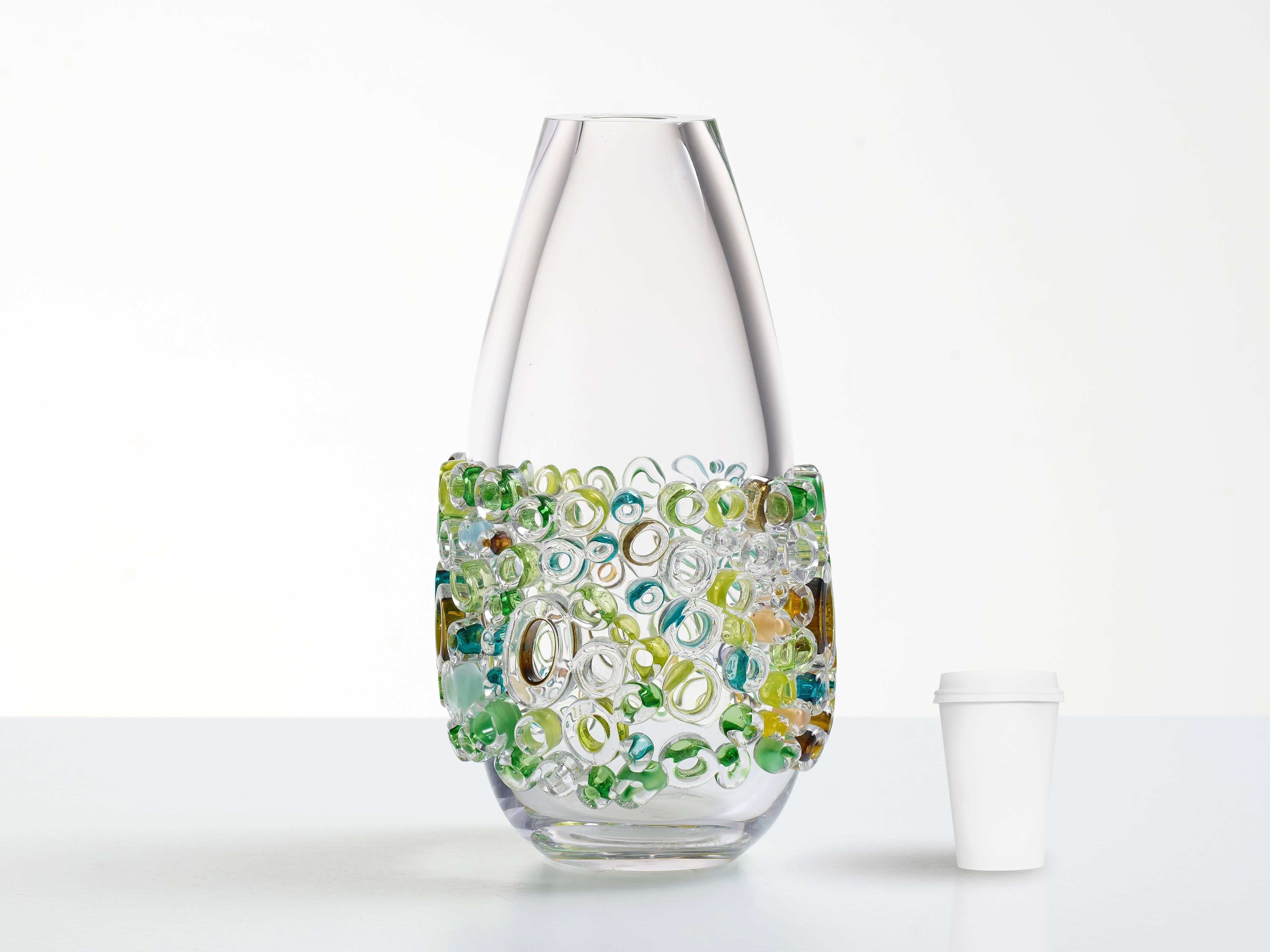 Blown glass transparant vase. Style Murano glass vase. - Sculpture by Sabine Lintzen