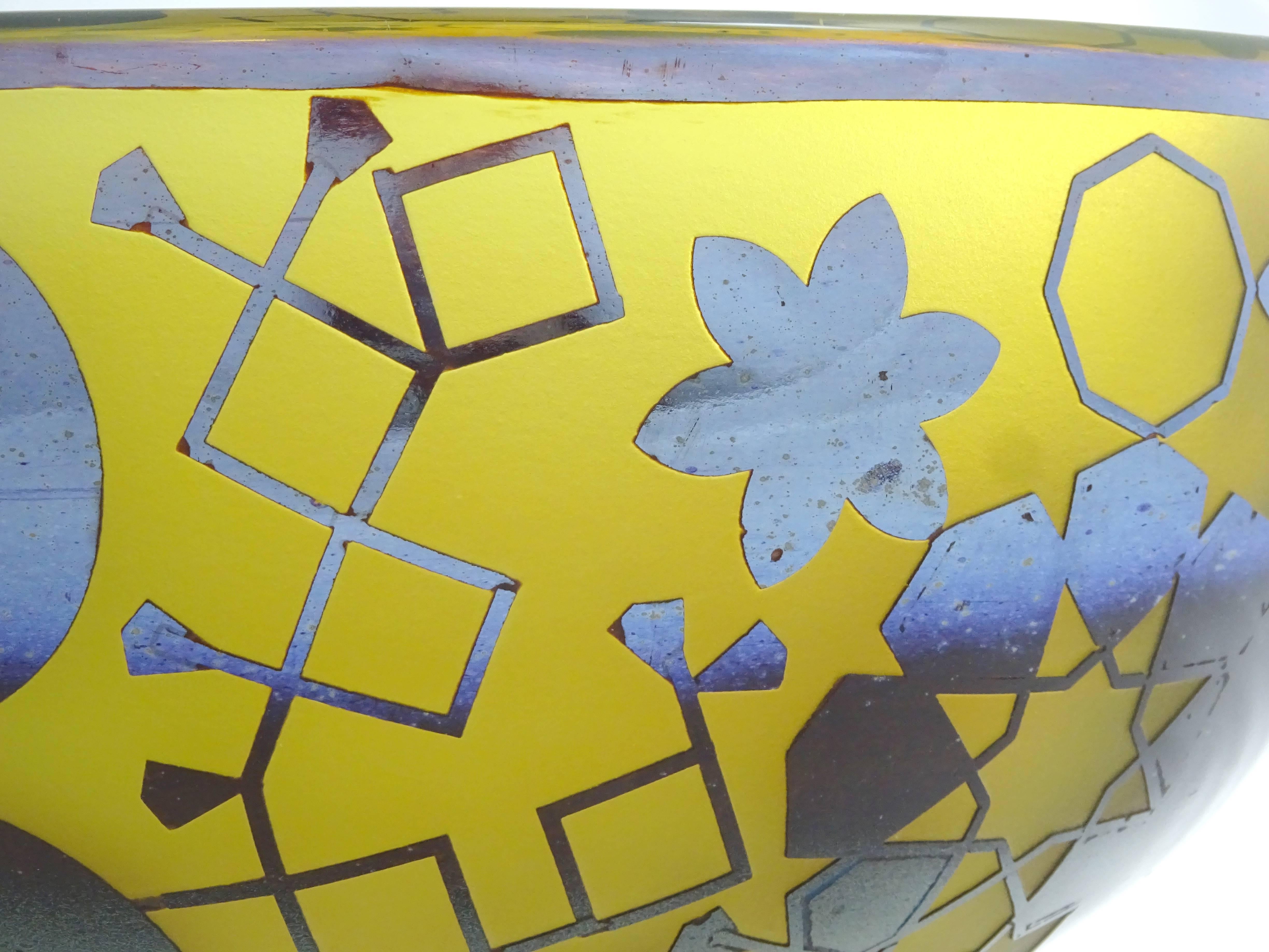 Yellow blown glass decorative bowl, by Sabine Lintzen For Sale 2