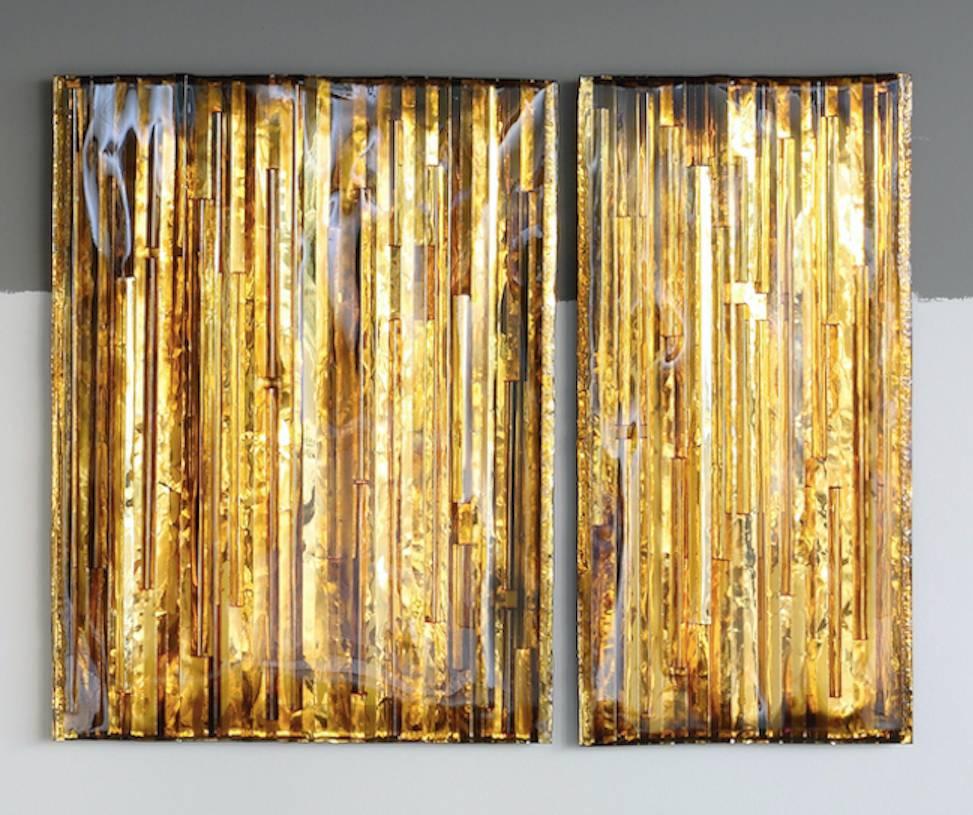 Goldfarbene Wandkunst (Diptychon), von Pleunie Buyink 4