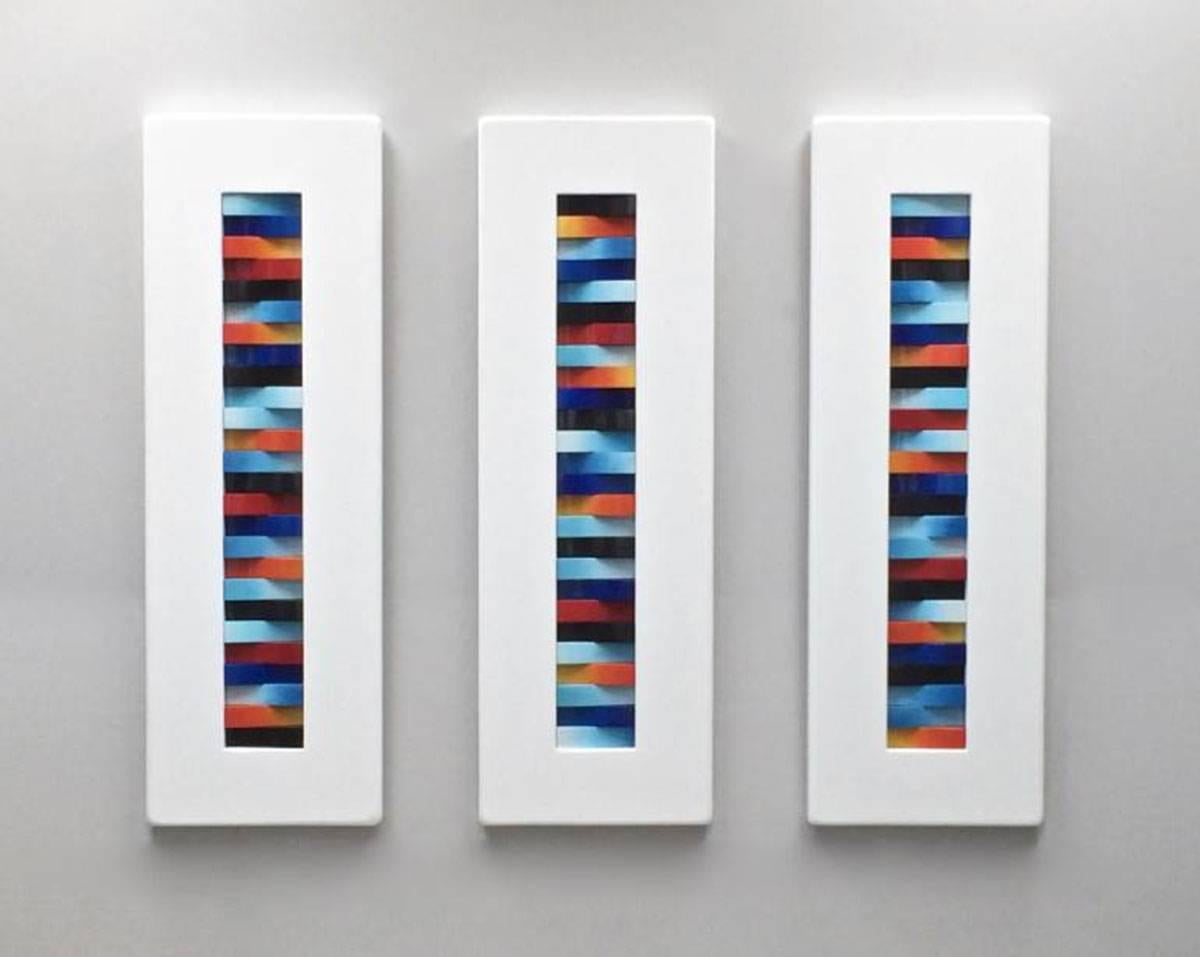 Handmade wood wall sculpture

blue orange red black

3 panels- 49.5h x 16.5w x 2.5" each

This piece is and abstraction of colors that form on top of the surface of water. Water is essential to life, and for me I am very drawn toward bodies of