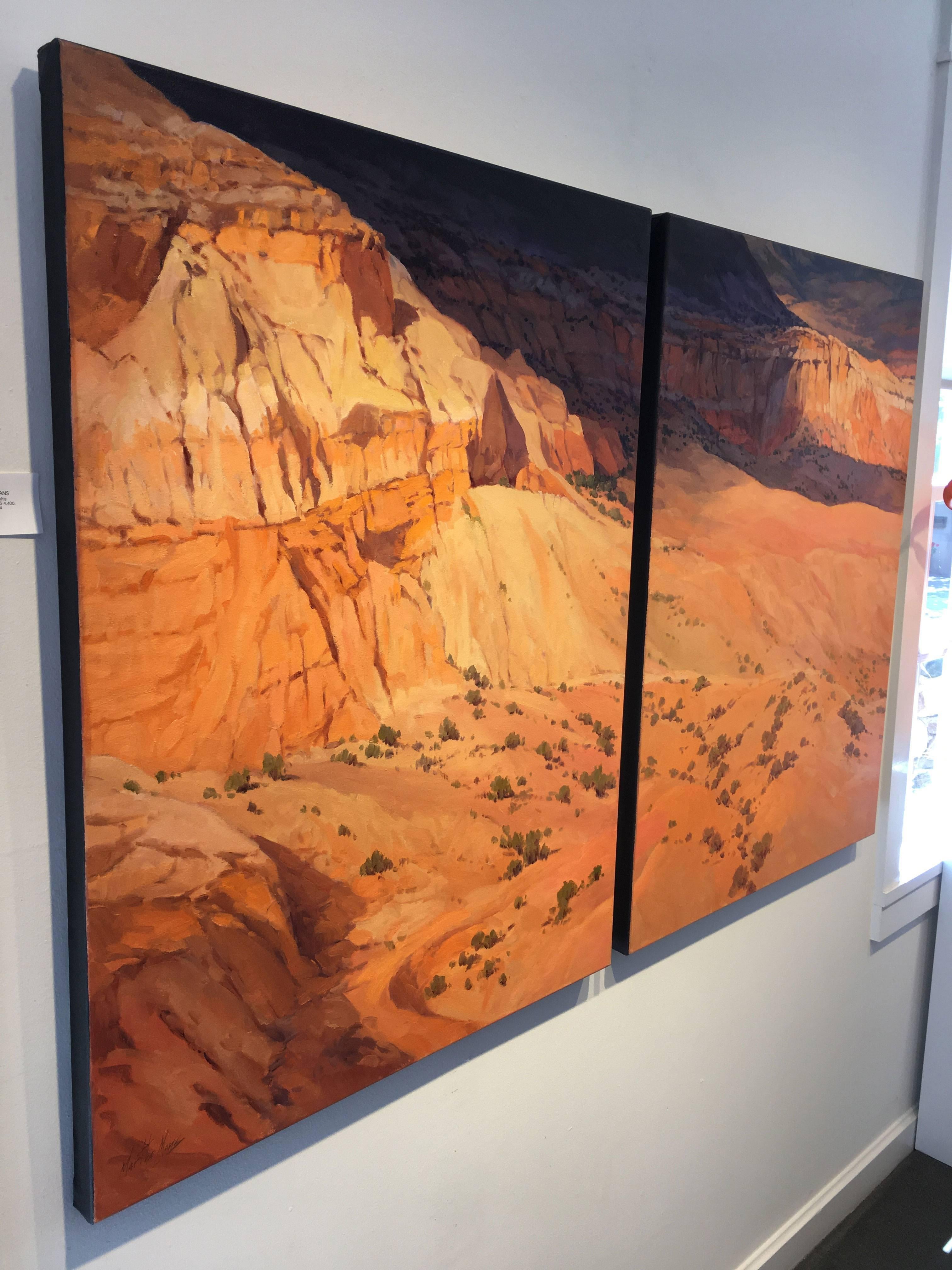 Canyon Shadow 1 and 2 - Brown Landscape Painting by Martha Mans