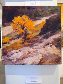 Chama River Cottonwood, Oil on Panel Landscape Painting, 21st Century