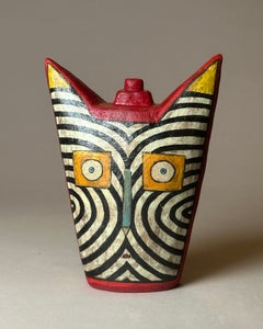 Escultura de cerámica «Face Jar 45», arte popular, 7" de altura